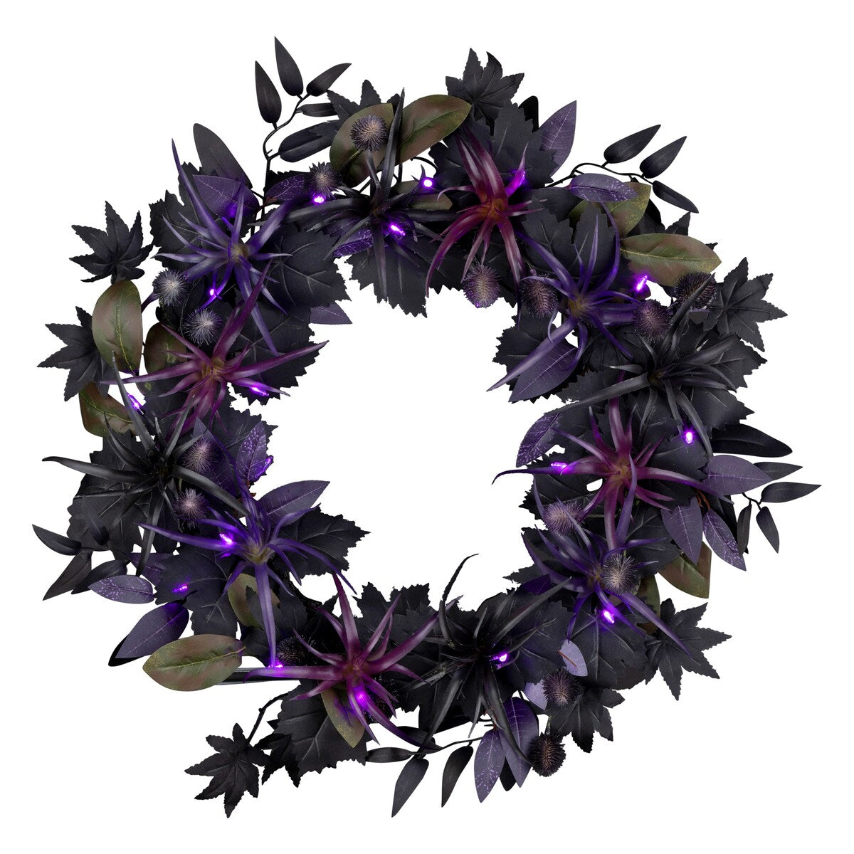 National Tree Company 24 Artificial Scare in the Air Halloween Wreath, 30 Purple LED Lights, Battery Operated