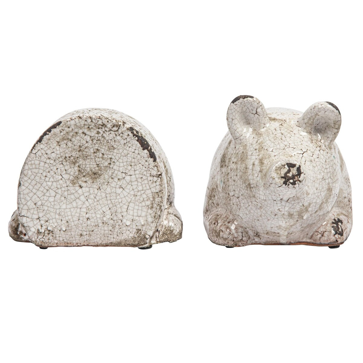 Distressed White Pig Shaped Terracotta Bookends