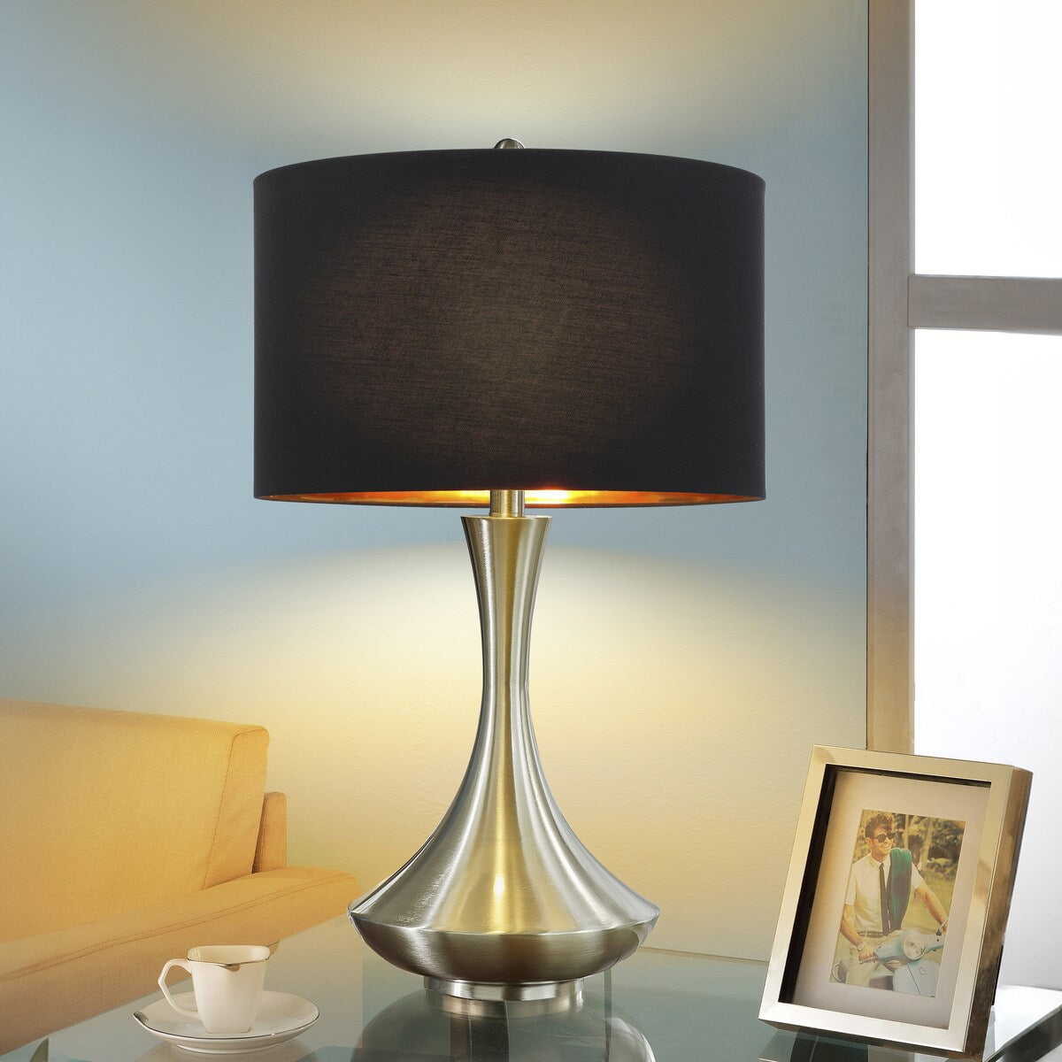 Aladdin 30 Brushed Steel LED Table Lamp With Black Shade