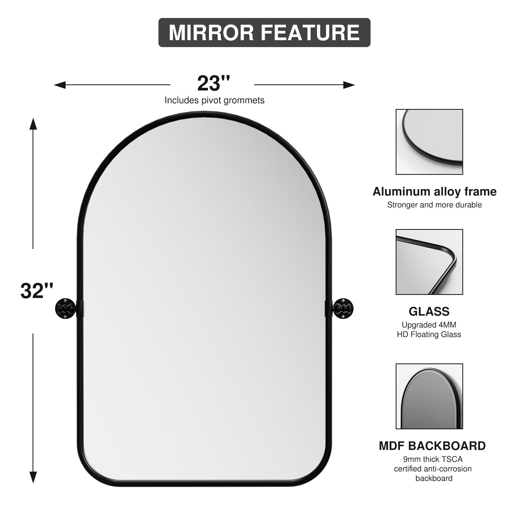 Iron Frame Arched Wall Mirror(Set Of 2) - 32*23