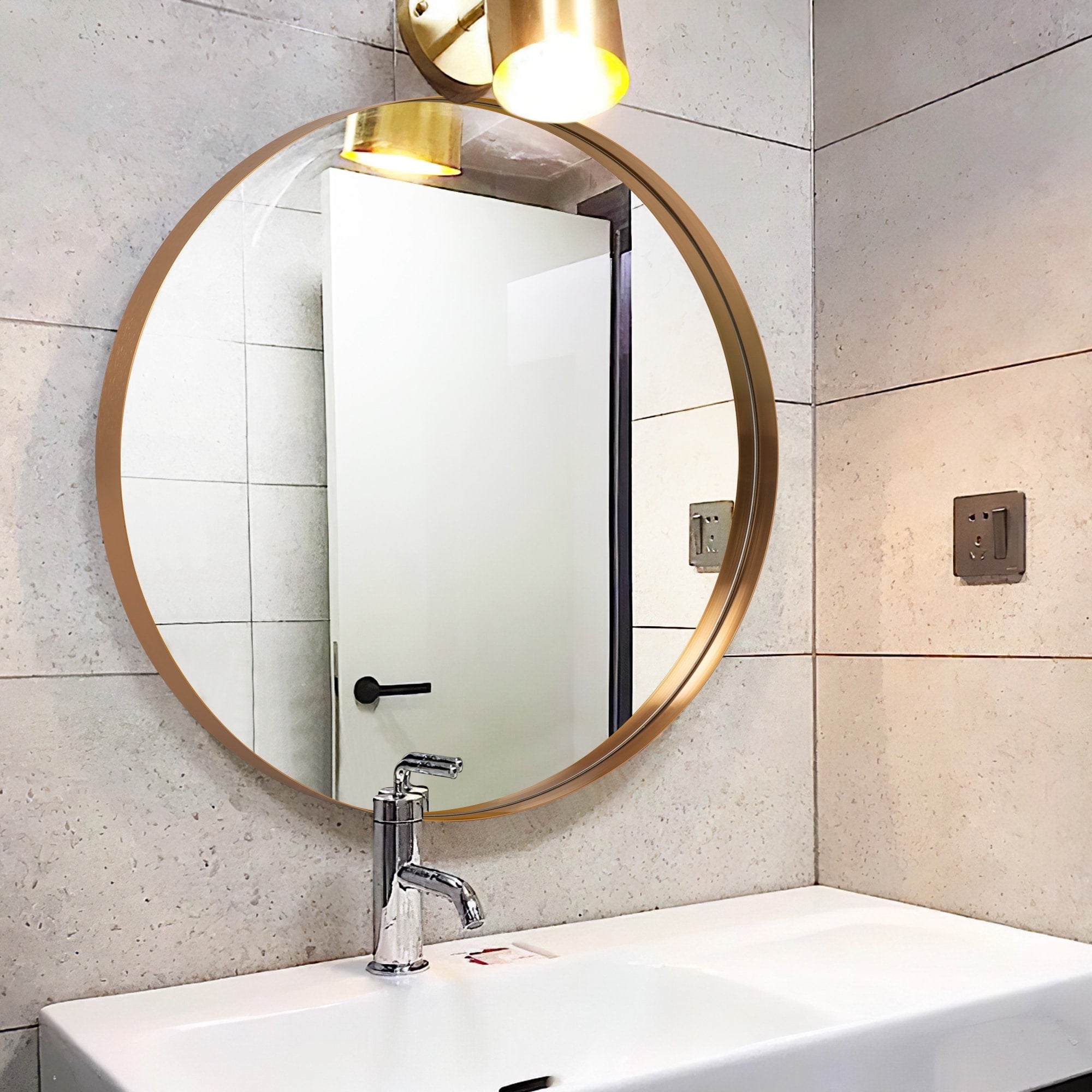 Modern Deep Frame Wall-Mounted Vanity Round Mirror