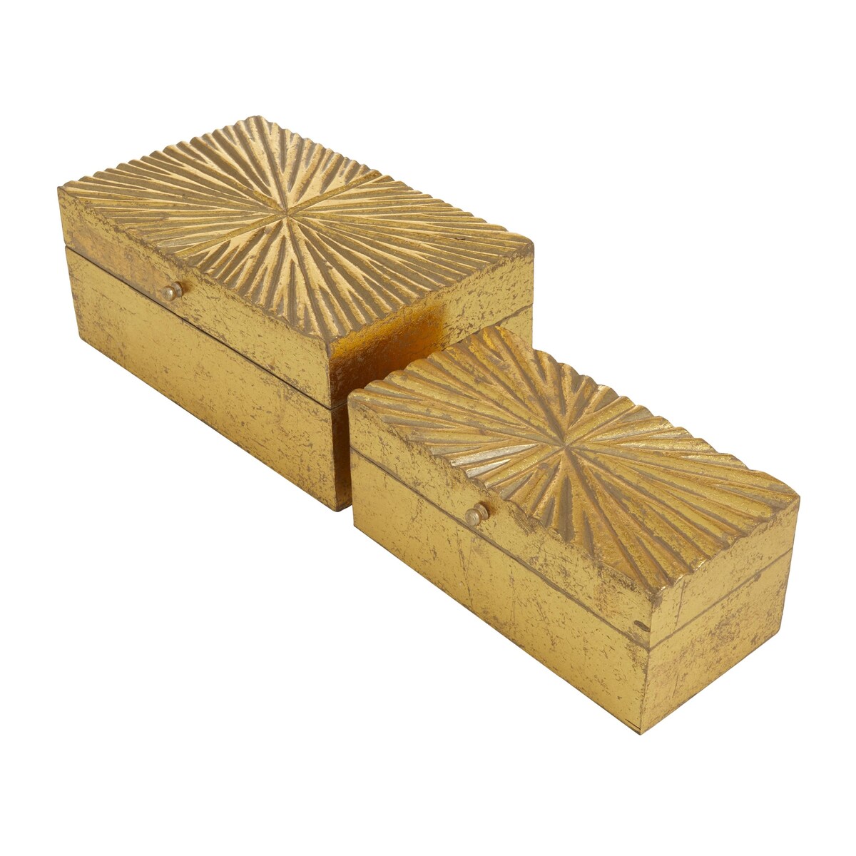 Wood Geometric Decorative Box with Hinged Lid - Set of 2 White, Black, or Gold - CosmoLiving by Cosmopolitan