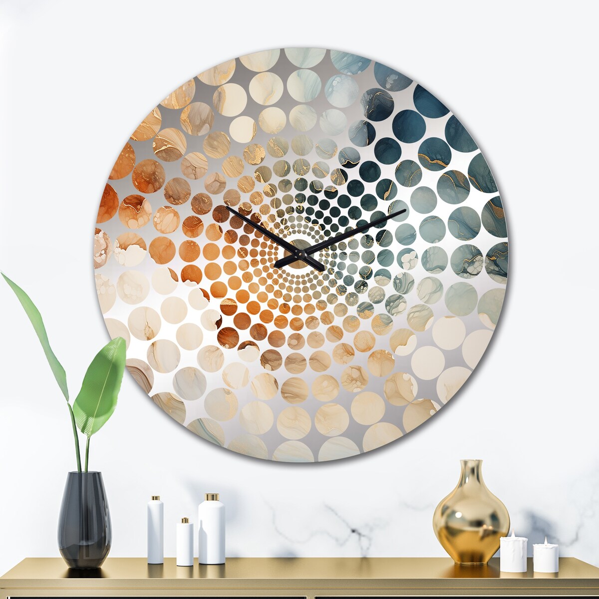 Designart Abstract Beige And Gold Geyser Paint V Beige Abstract Shapes Clocks Modern Wall Clocks For Hallway Décor