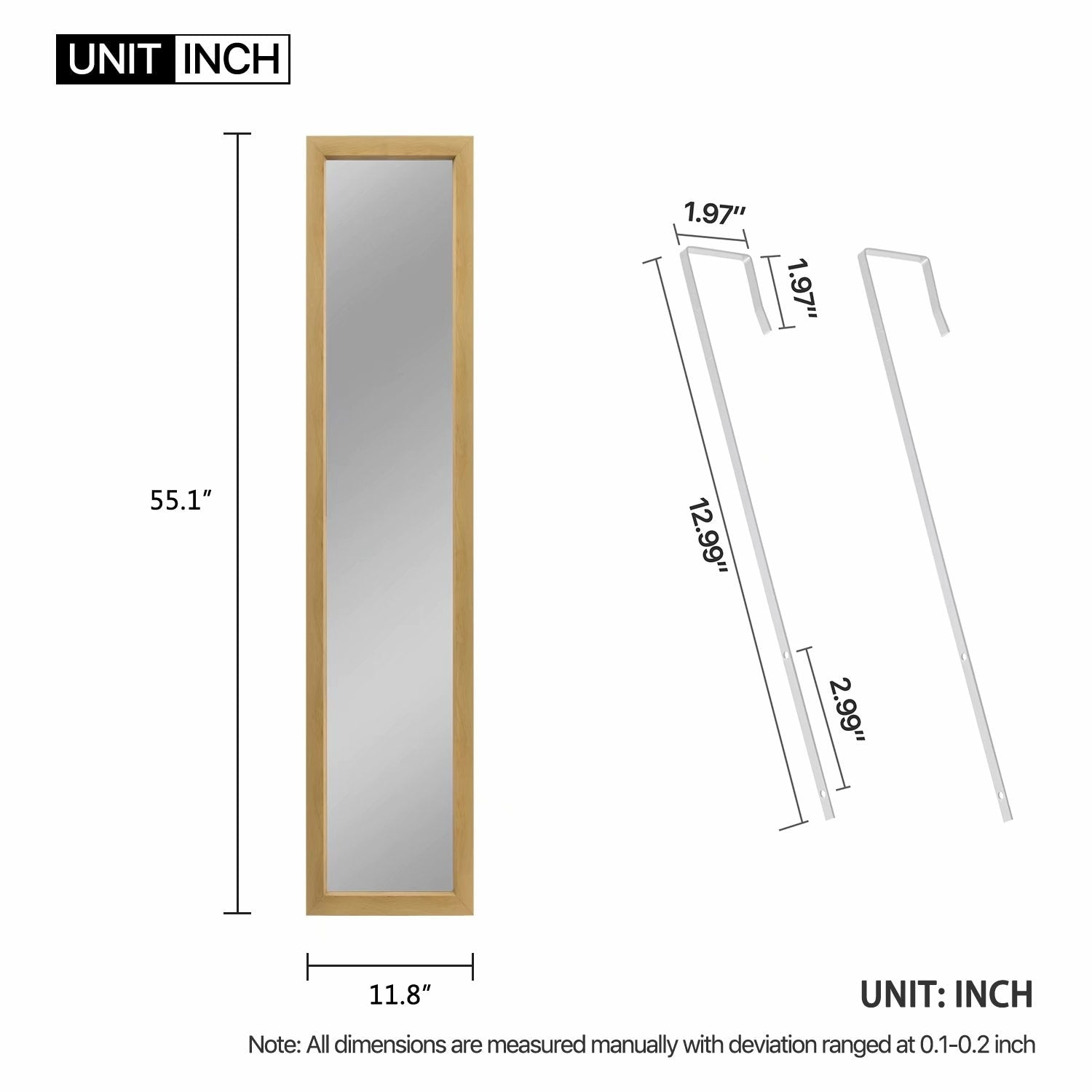 Modern Full-length Rectangular Wall-Mounted Hanging Door Mirror