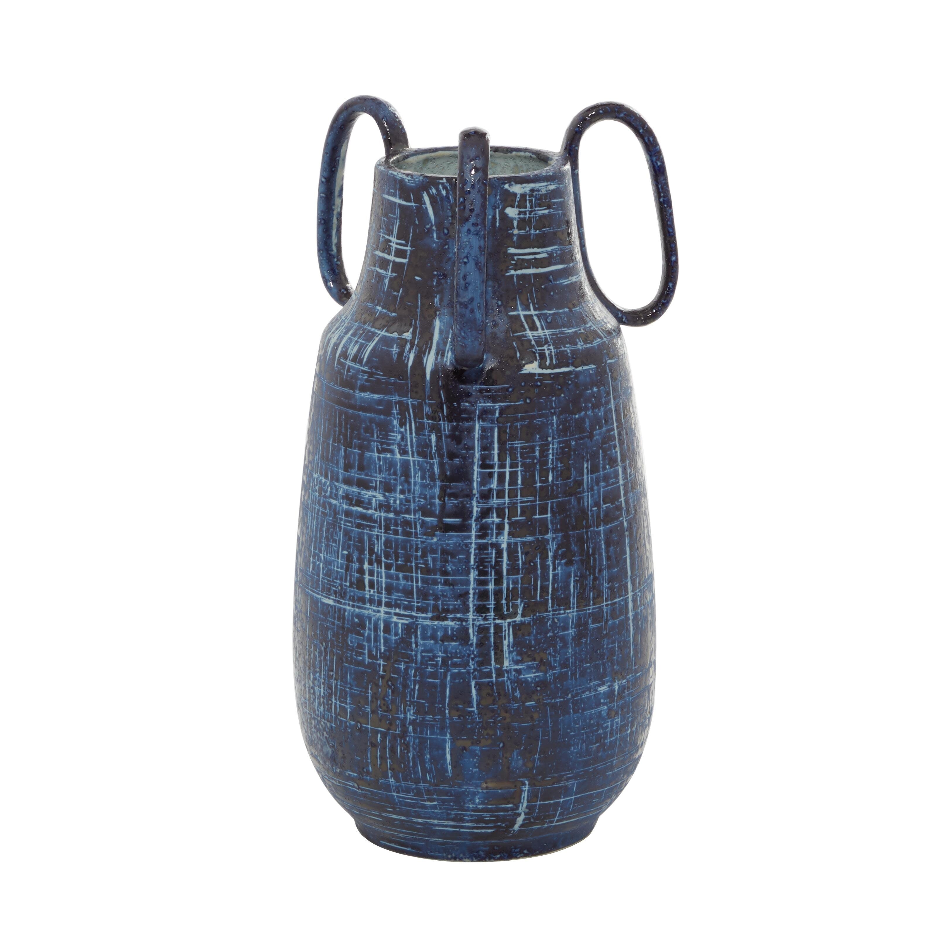 Ceramic Decorative Vase with Handles - Blue - Roche River Decor