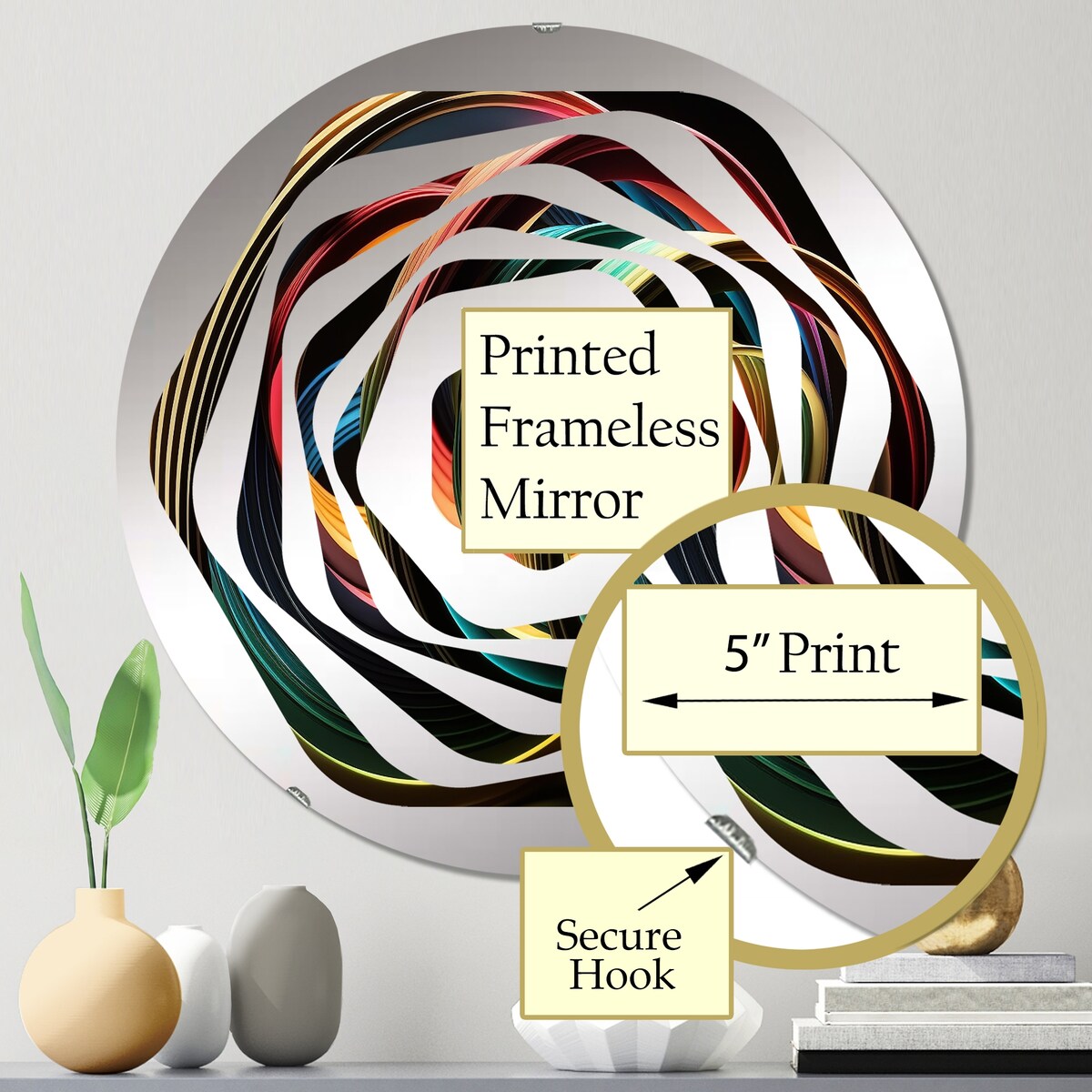 Designart Neon Rainbow 3D Object I - Modern Abstract Spirals Amorphe Decorative Mirror