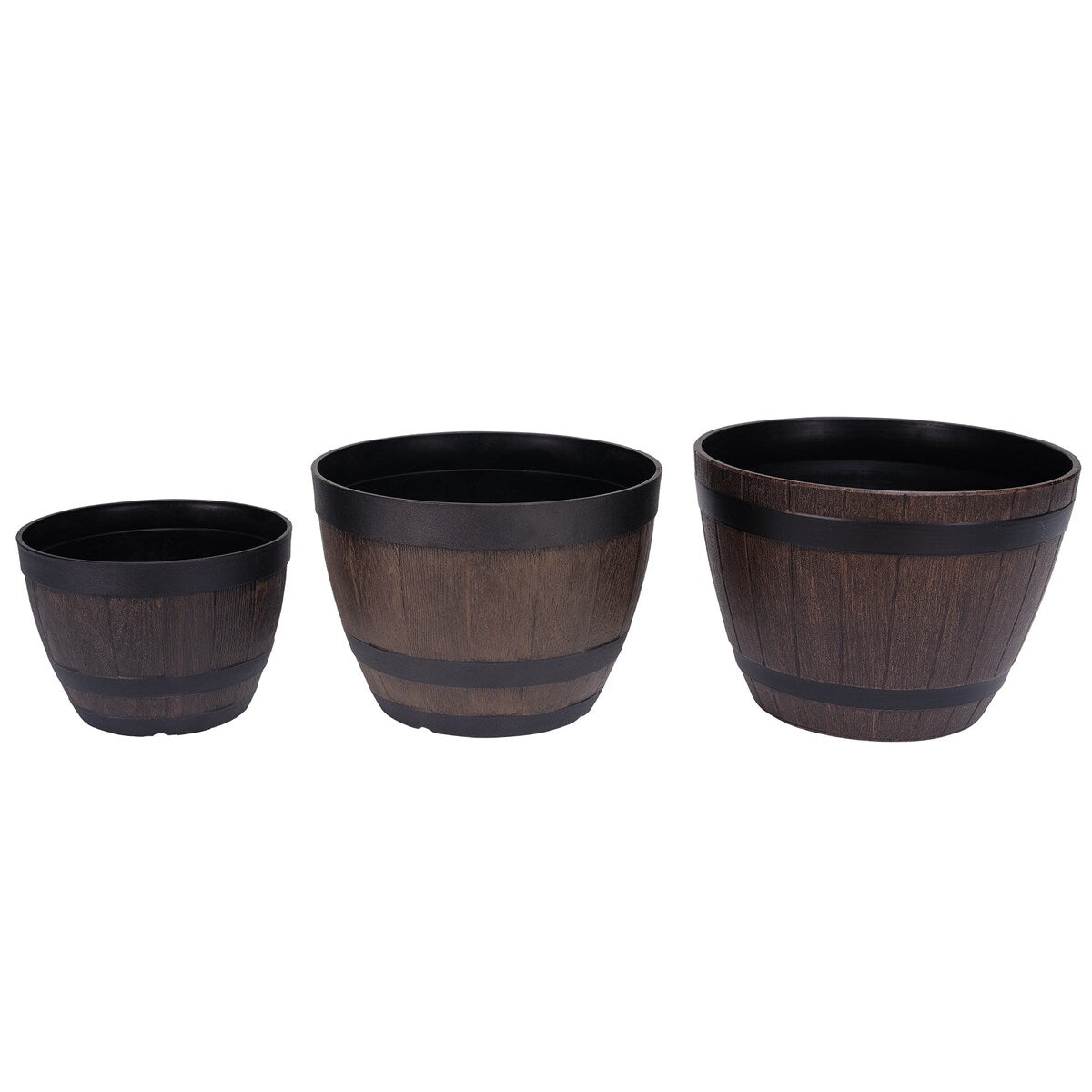 Javlergo (9/11.3/13) 3-Pack Planter, Plastic Whiskey Barrel Planter Decoration Flower Pots with Drainage Holes & Saucer - 13