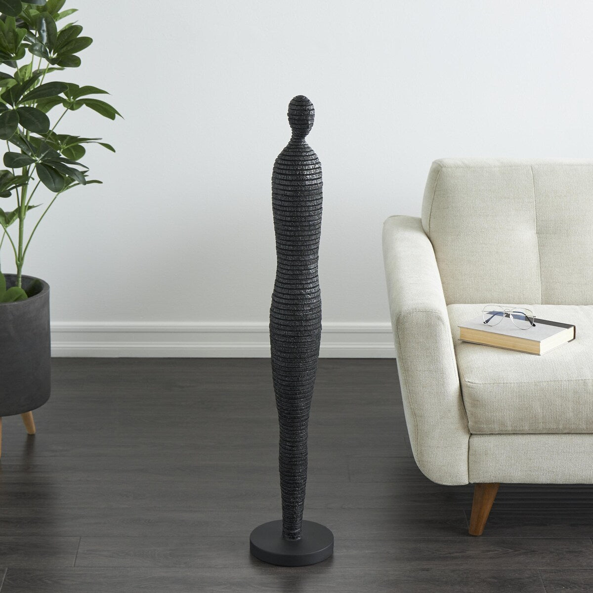 Polystone People Tall Slim Figure Decorative Sculpture with Ribbed Body and Glitter Accents - Black - Roche River Decor