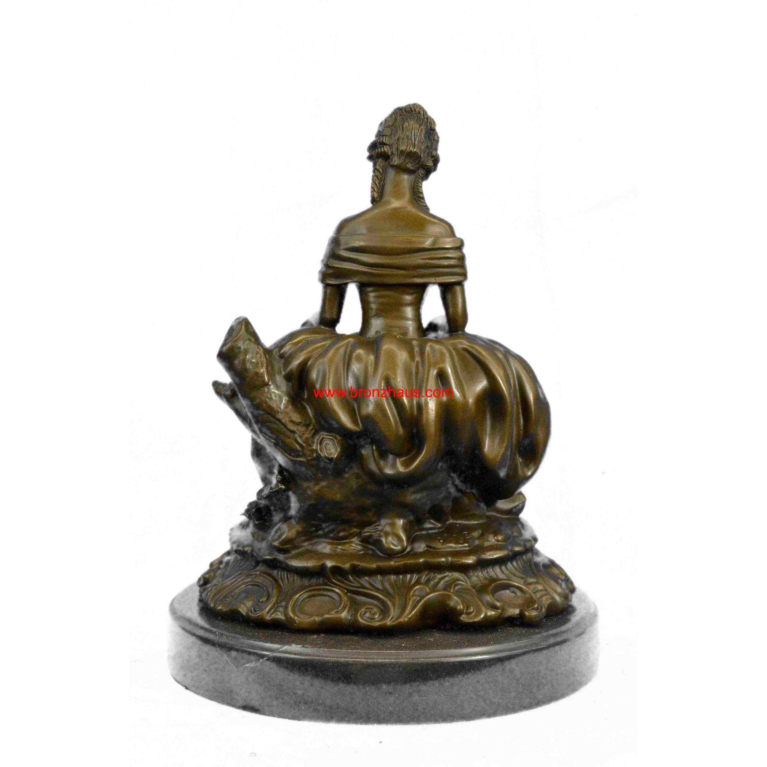 Large Stunning Bronze Sculpture Victorian Lady With Dog Hot Cast Statue Figurine