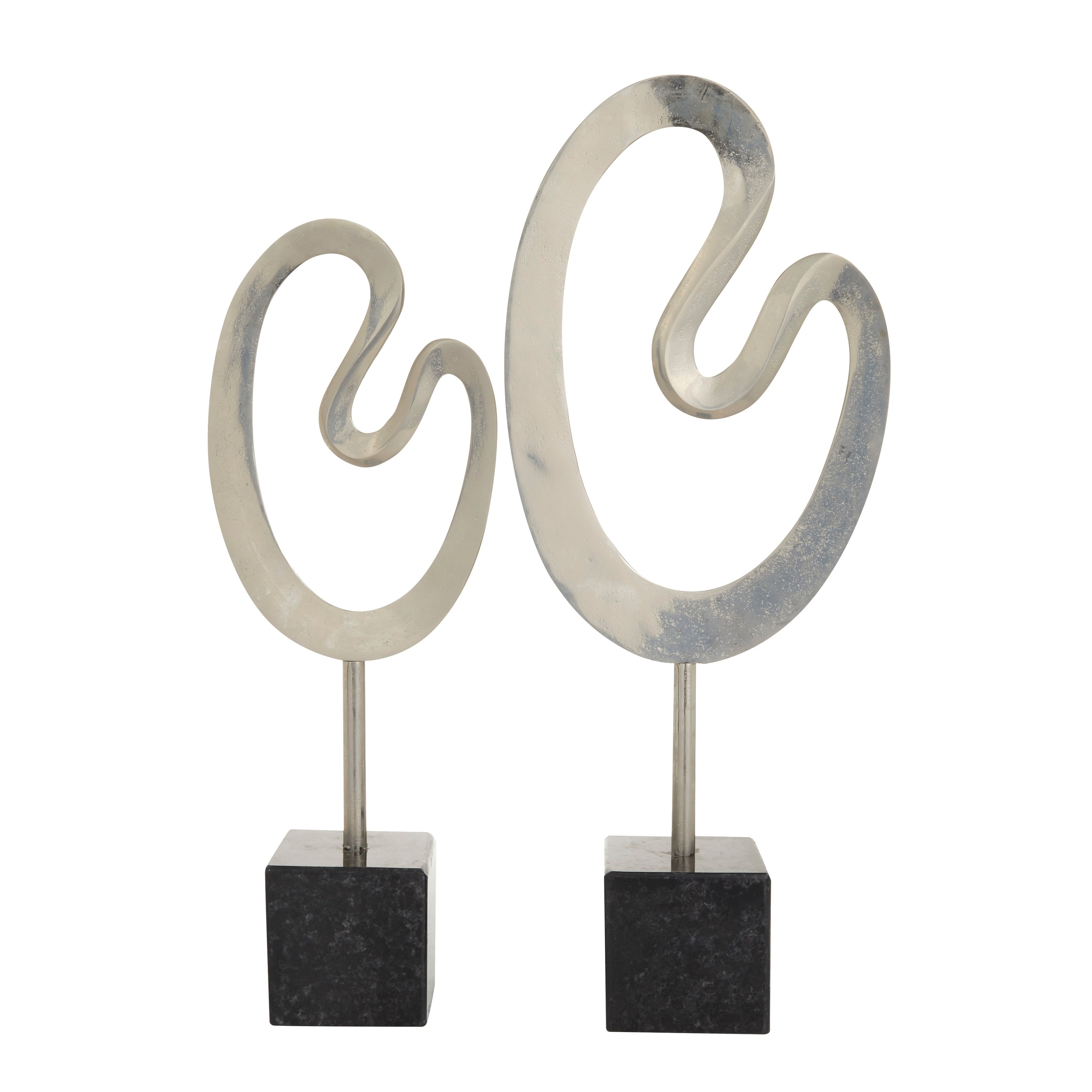 Marble Abstract Sculpture with Black Base (Set of 2) - 24, 21H