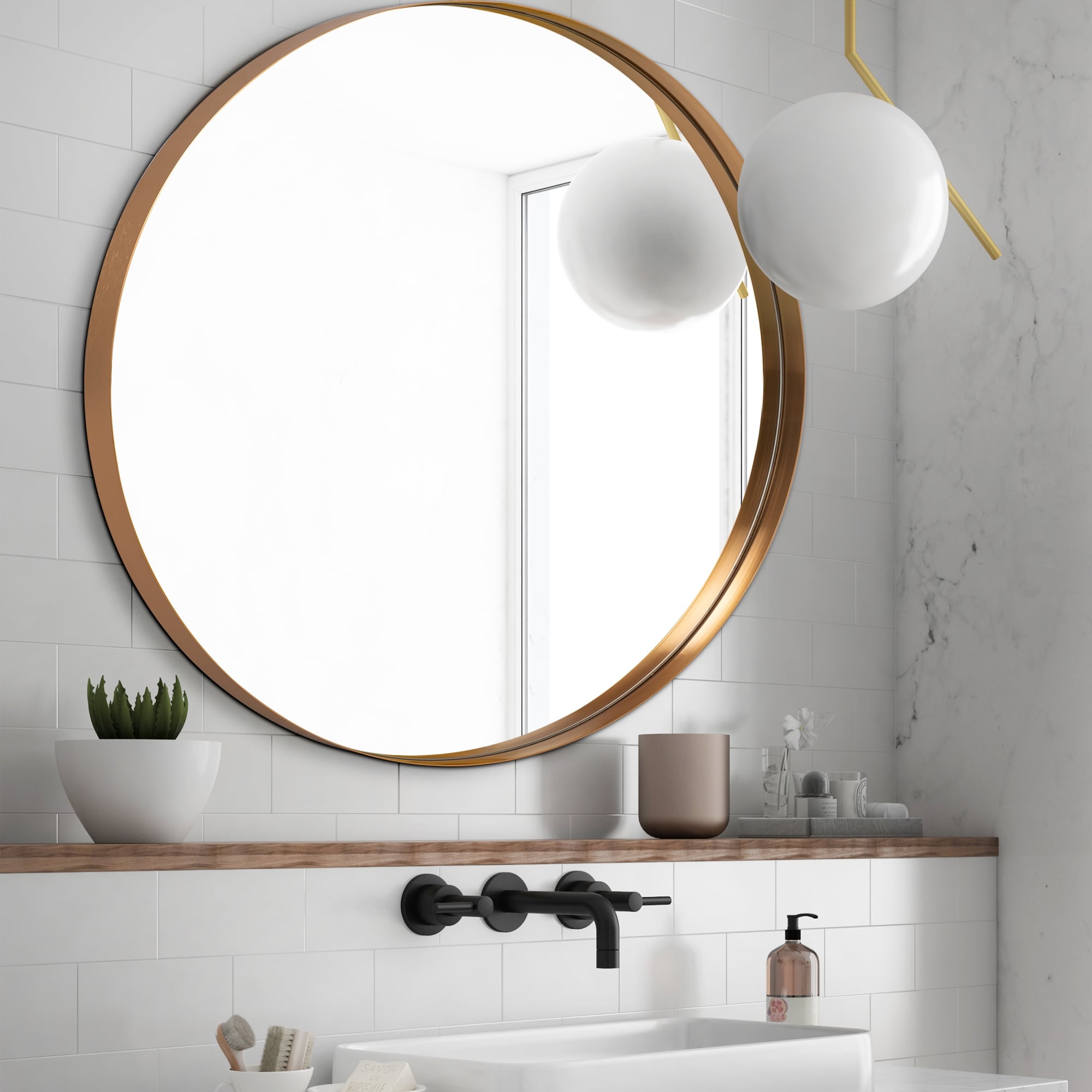 Modern Deep Frame Wall-Mounted Vanity Round Mirror