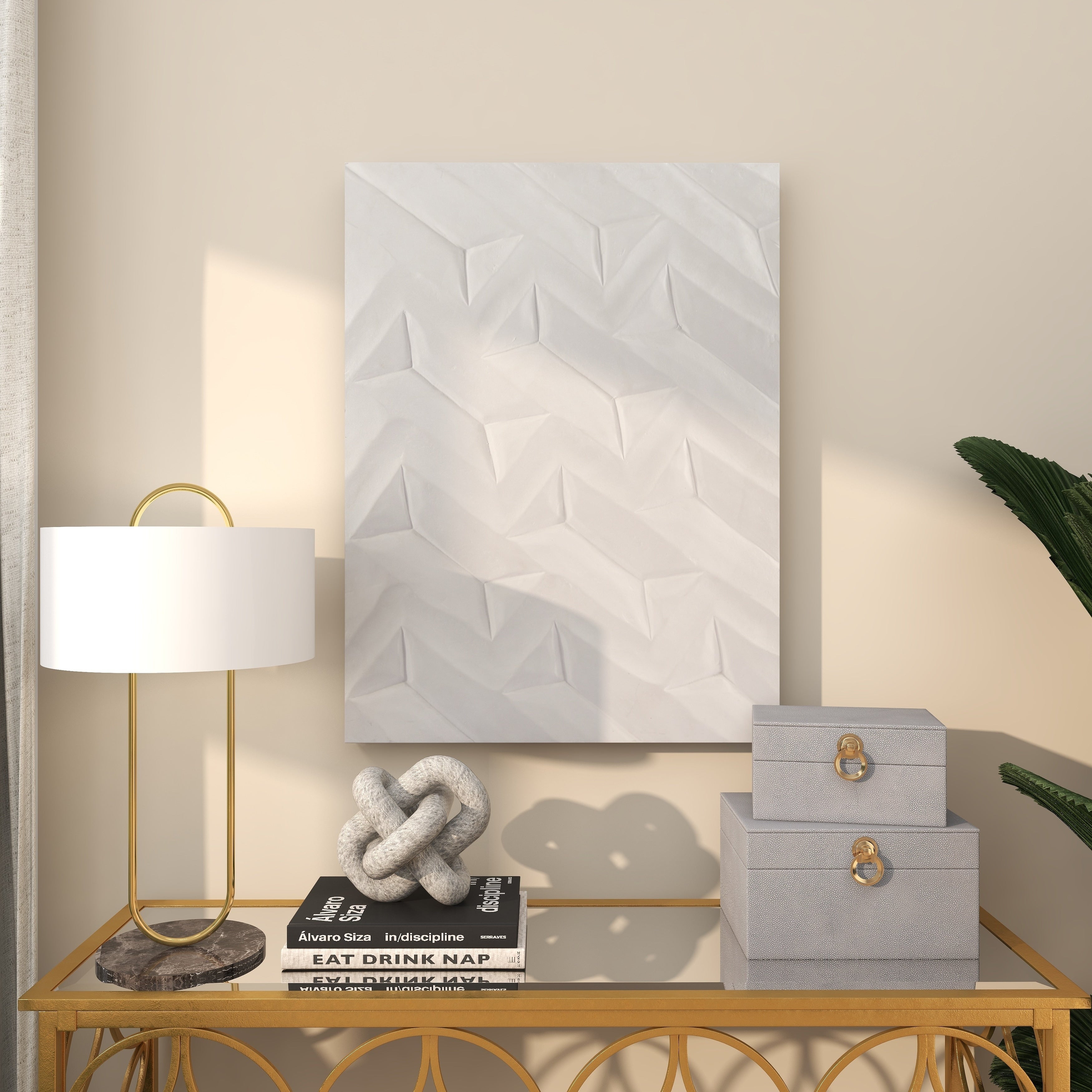 CosmoLiving by Cosmopolitan White Wooden Carved Geometric Wall Decor