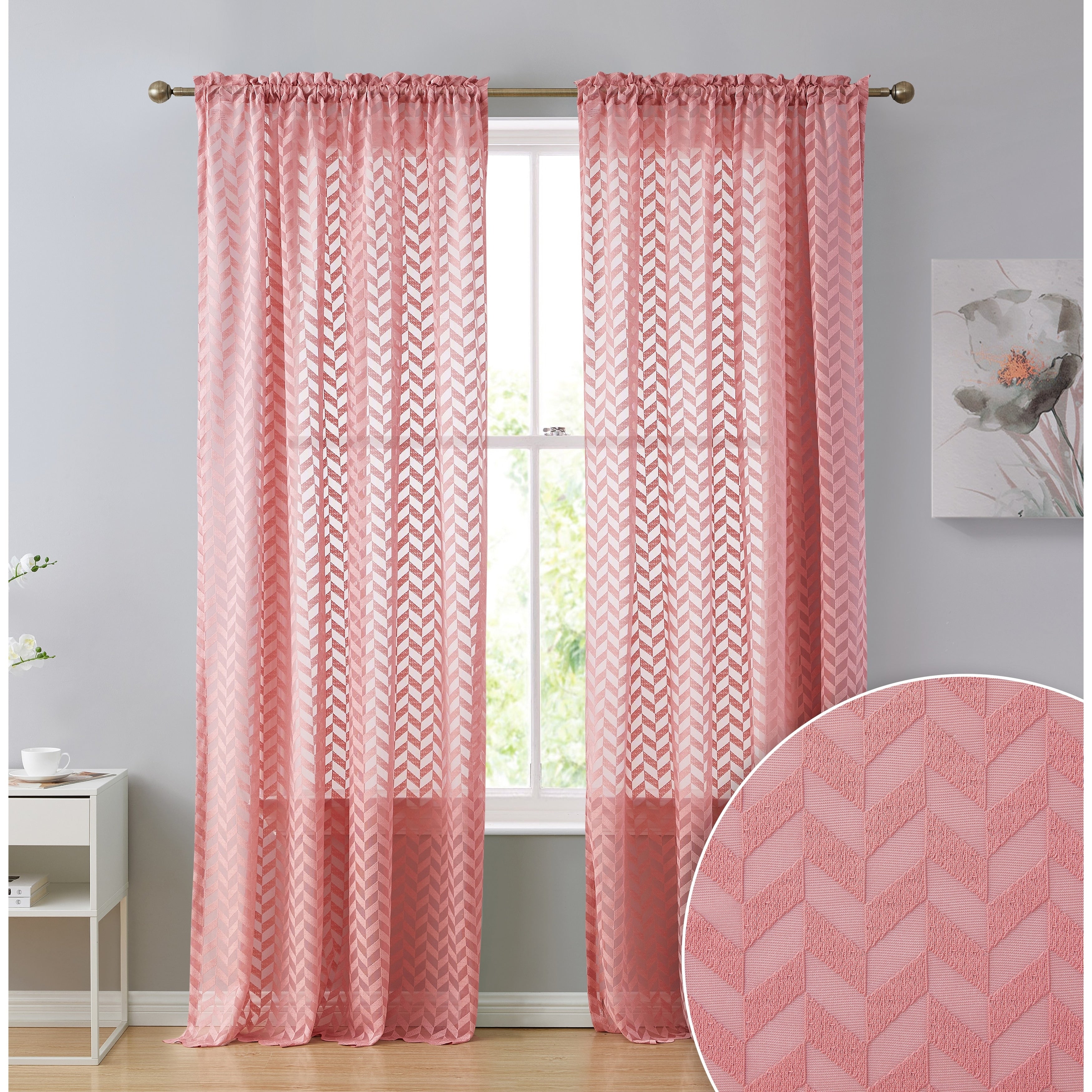 HLC.me Herringbone Lace Thick Semi Sheer Premium Grommet Top Window Curtain Panels Kids Room & Bedroom - Set of 2 Panels