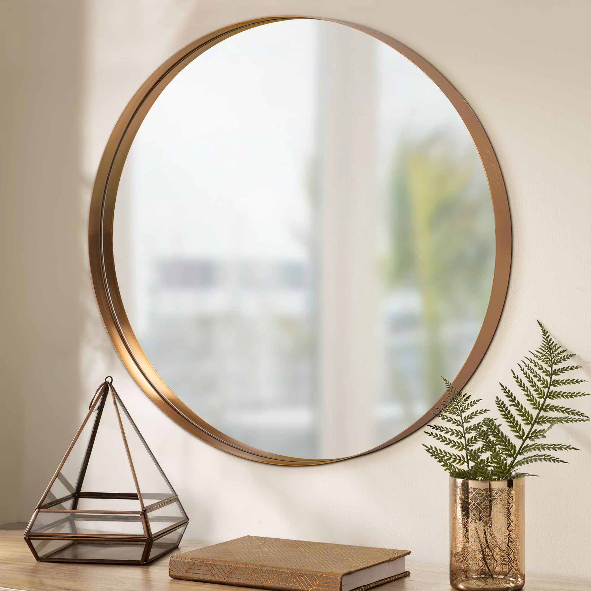 Modern Deep Frame Wall-Mounted Vanity Round Mirror