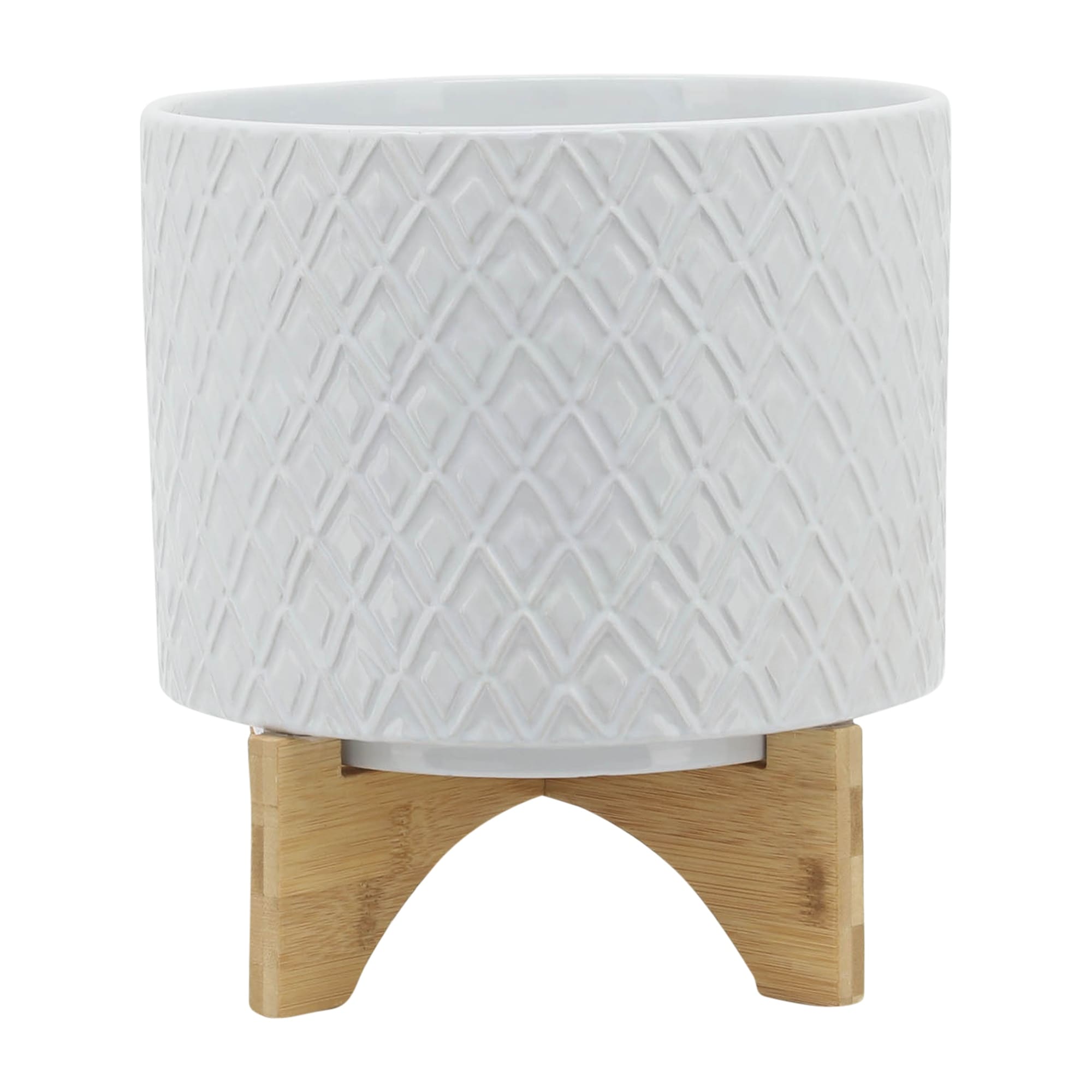 Sagebrook Home White Neutral Ceramic Planter Pot with Wood Stand