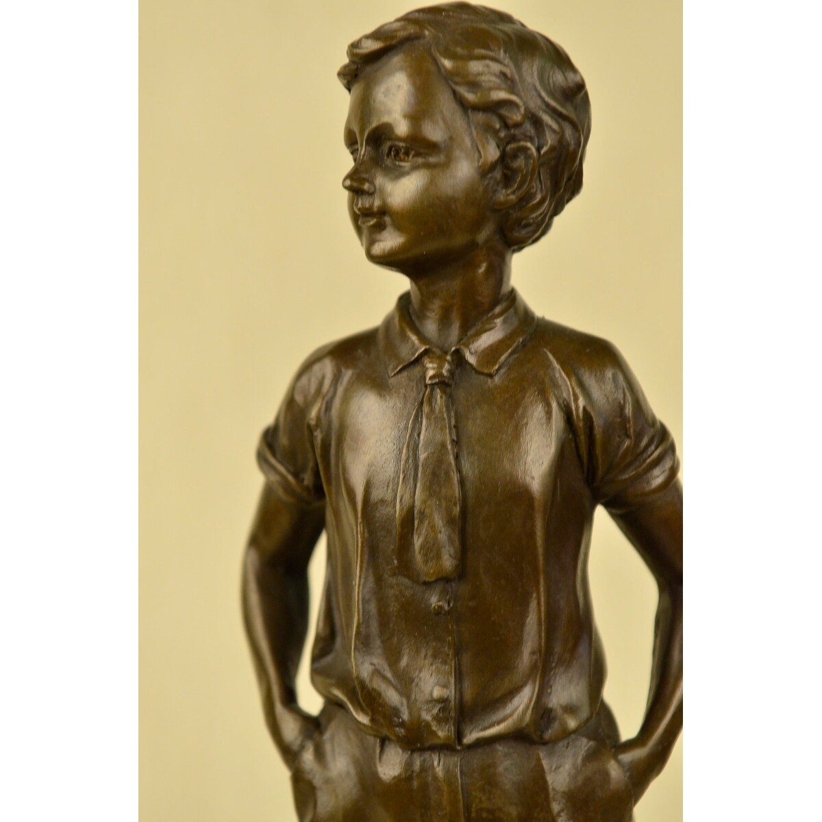 Signed Preiss Young Boy School Boy Bow Tie Bronze Sculpture Marble Base Statue