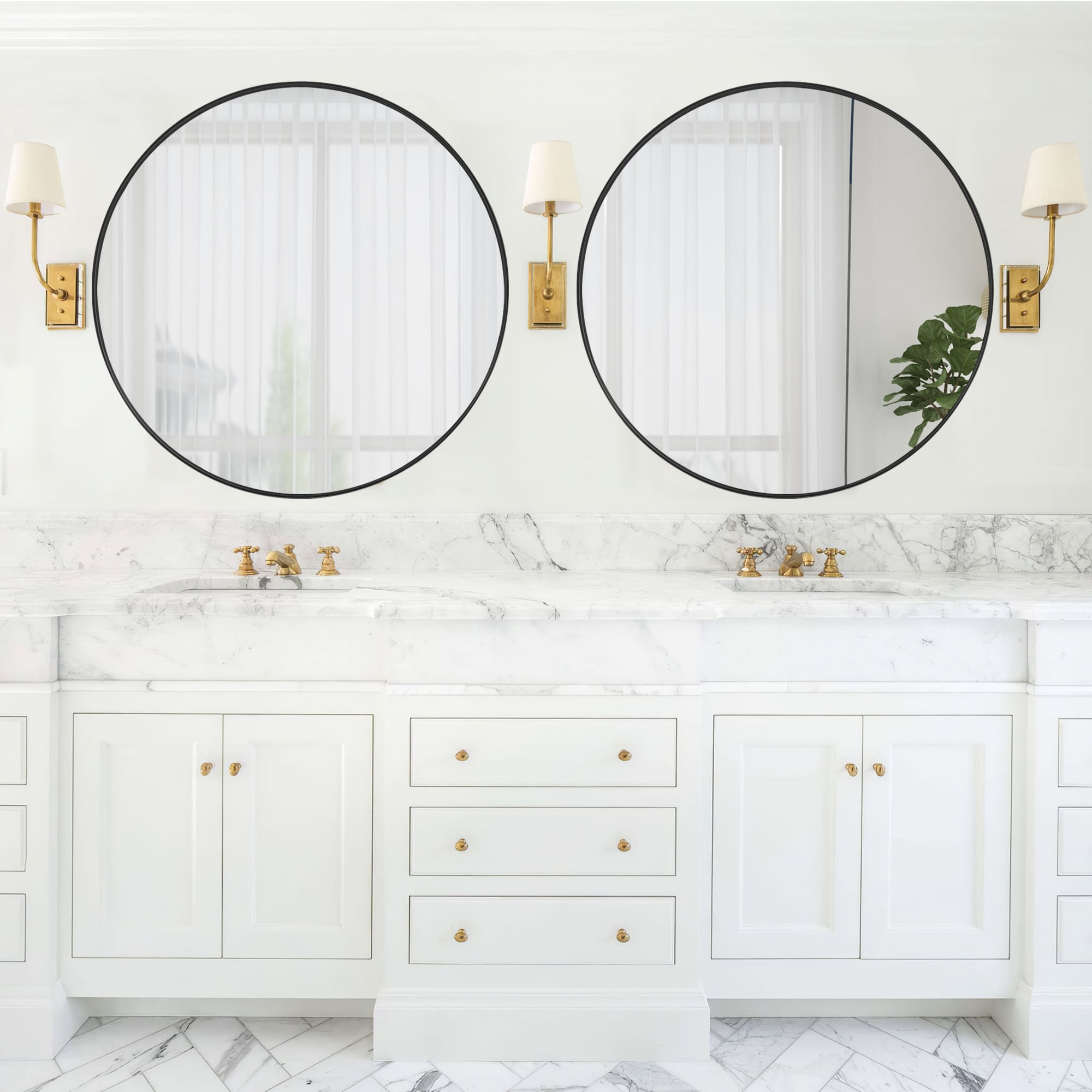 Modern Deep Frame Wall-Mounted Vanity Round Mirror