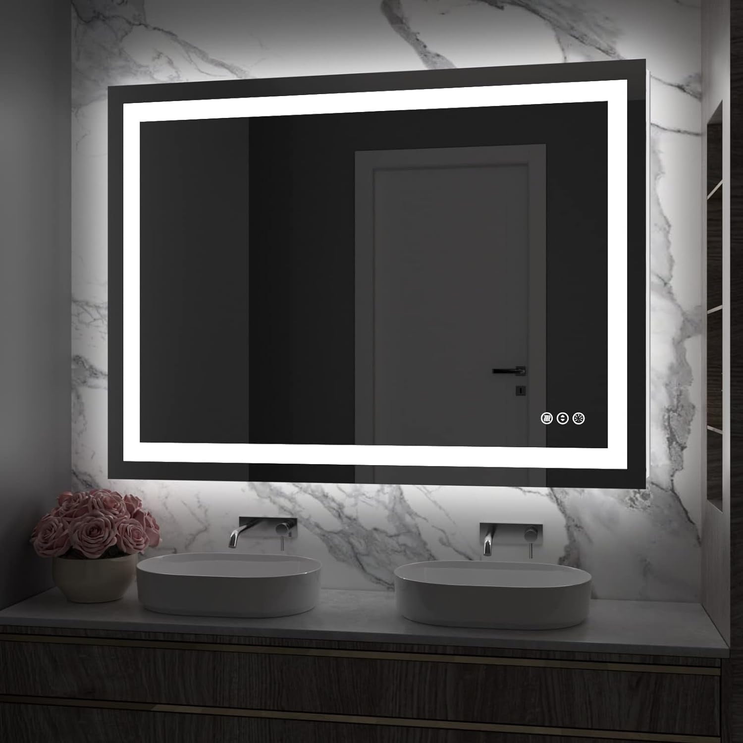 KIOTEE LED Mirror Lights Anti-Fog Frameless Bathroom Vanity Mirror in Tempered Glass