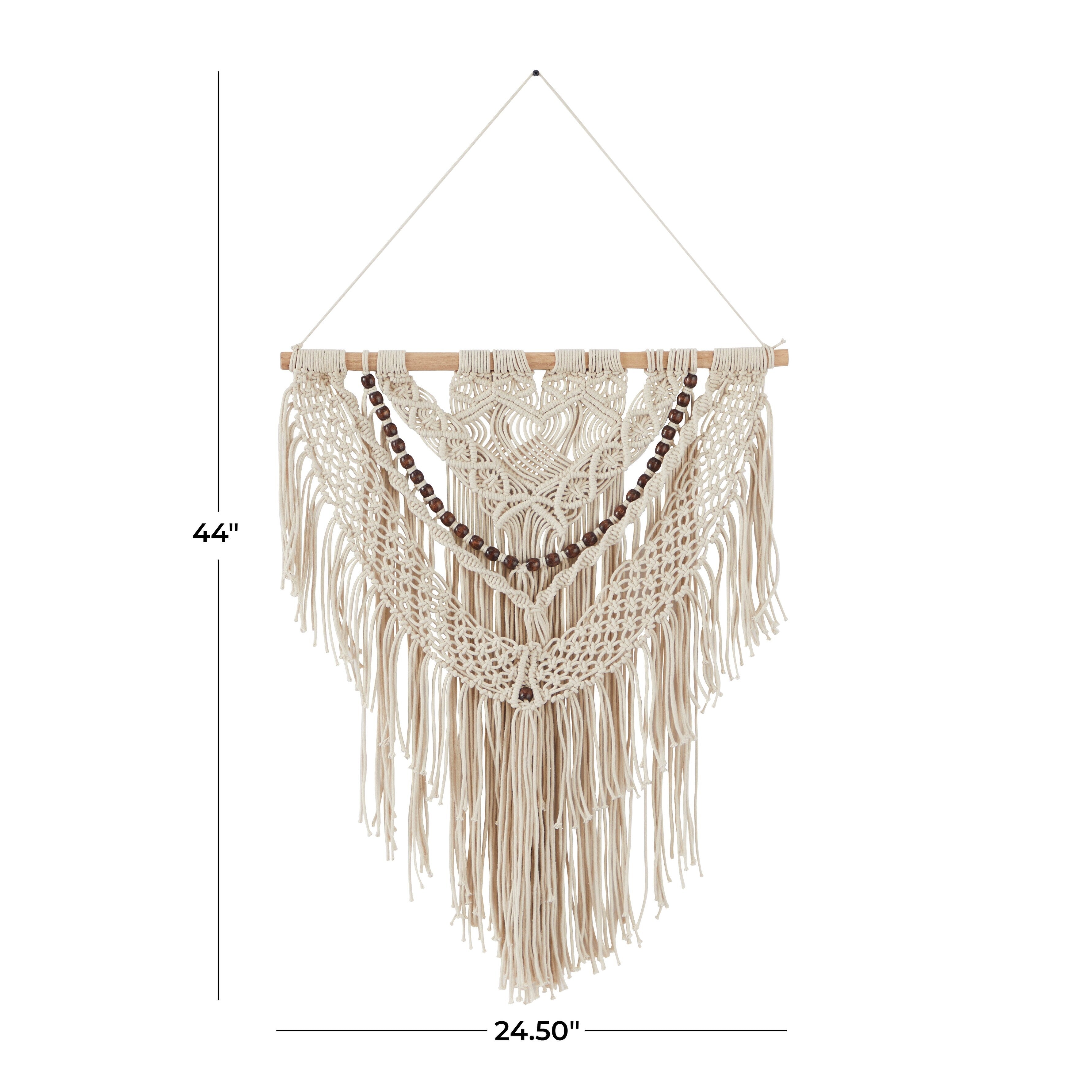 Cotton Handmade Intricately Weaved Macrame Wall Decor with Beaded Fringe Tassels - Gray or Cream