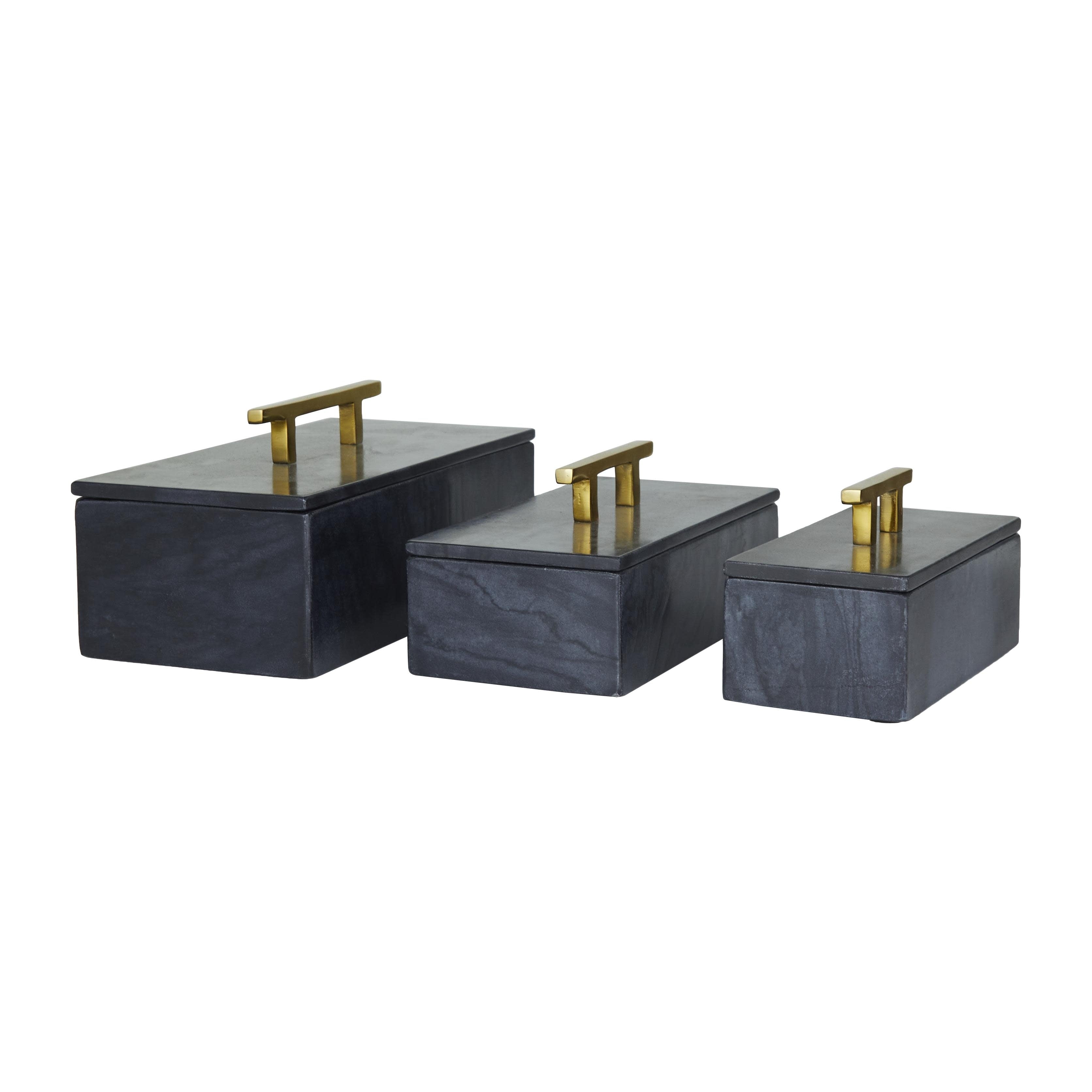 Marble Decorative Box with Gold or Silver Aluminum Handle Set of 3 - Black, White, or Green - Roche River Décor