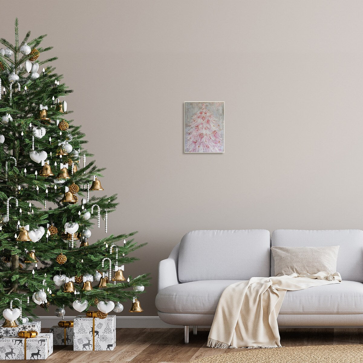 Stupell Vintage Pink Holiday Tree Charming Abstract Christmas Ornaments Wood Wall Art - Grey