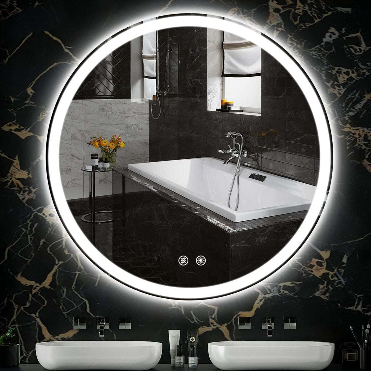 LED Lighted Dimmable Anti Fog Frameless Rounded Vanity Mirror