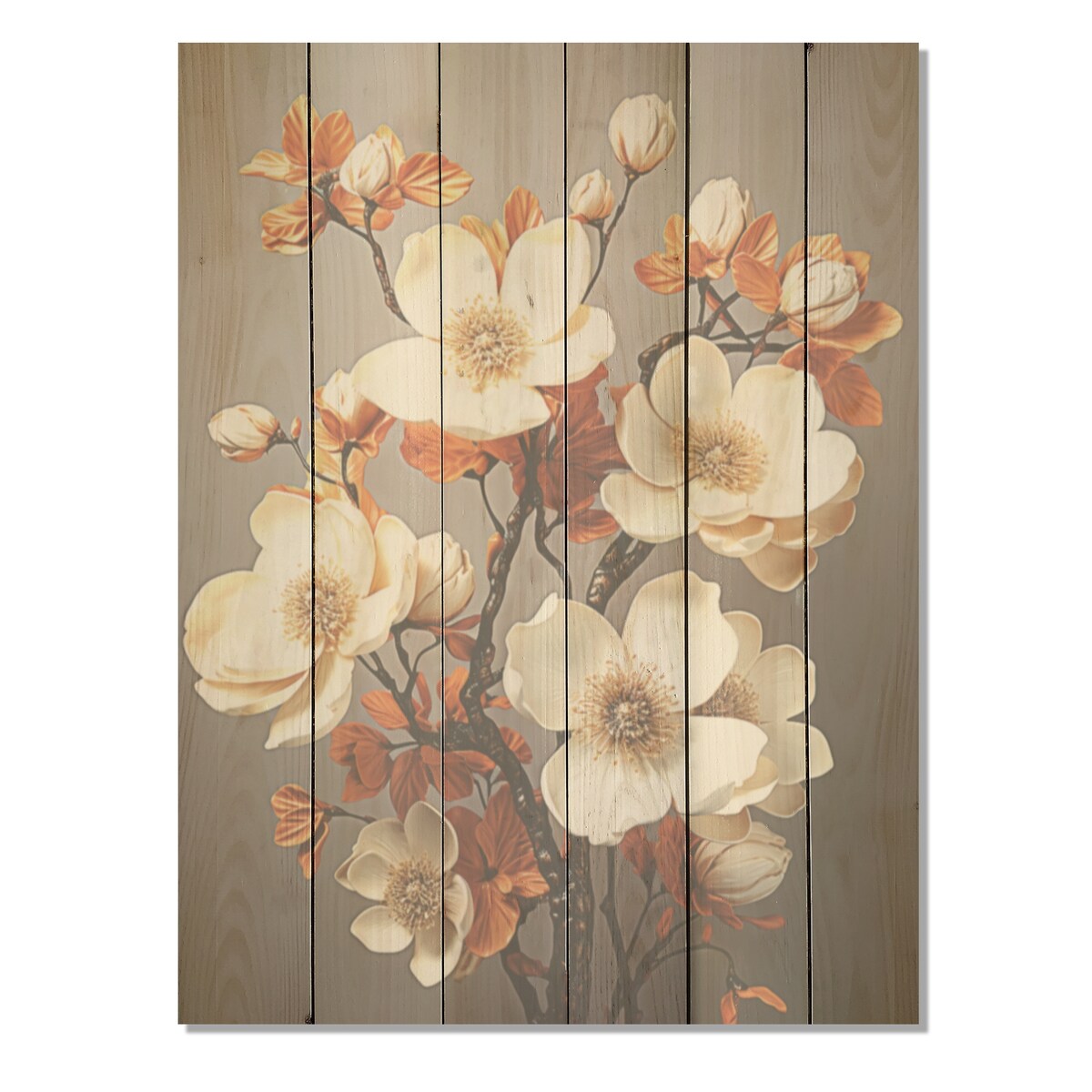 Designart Vintage Nostalgia Dogwood I Dogwood Wood Wall Decor - Traditional White Wood Panel On Natural Pine Wood