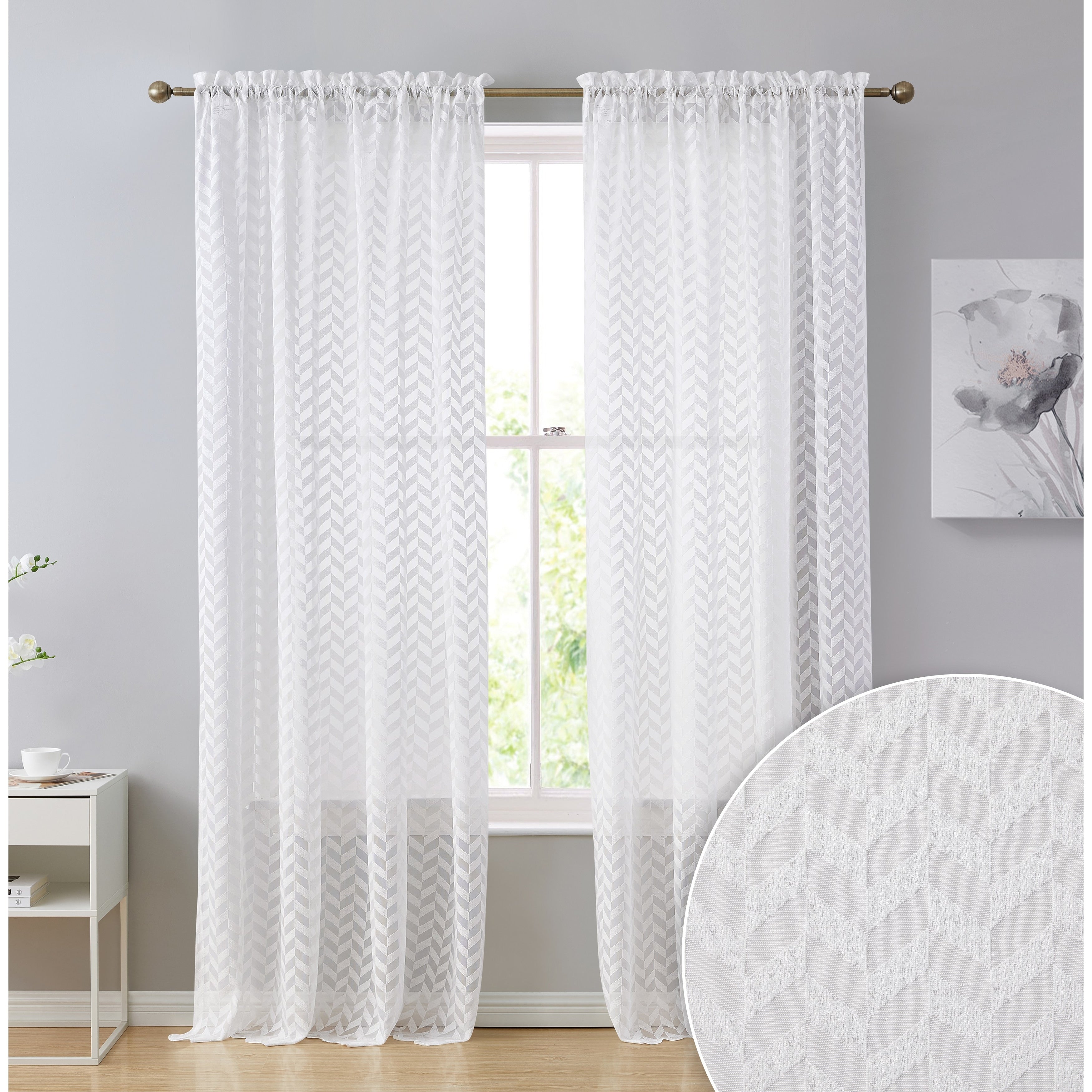 HLC.me Herringbone Lace Thick Semi Sheer Premium Grommet Top Window Curtain Panels Kids Room & Bedroom - Set of 2 Panels