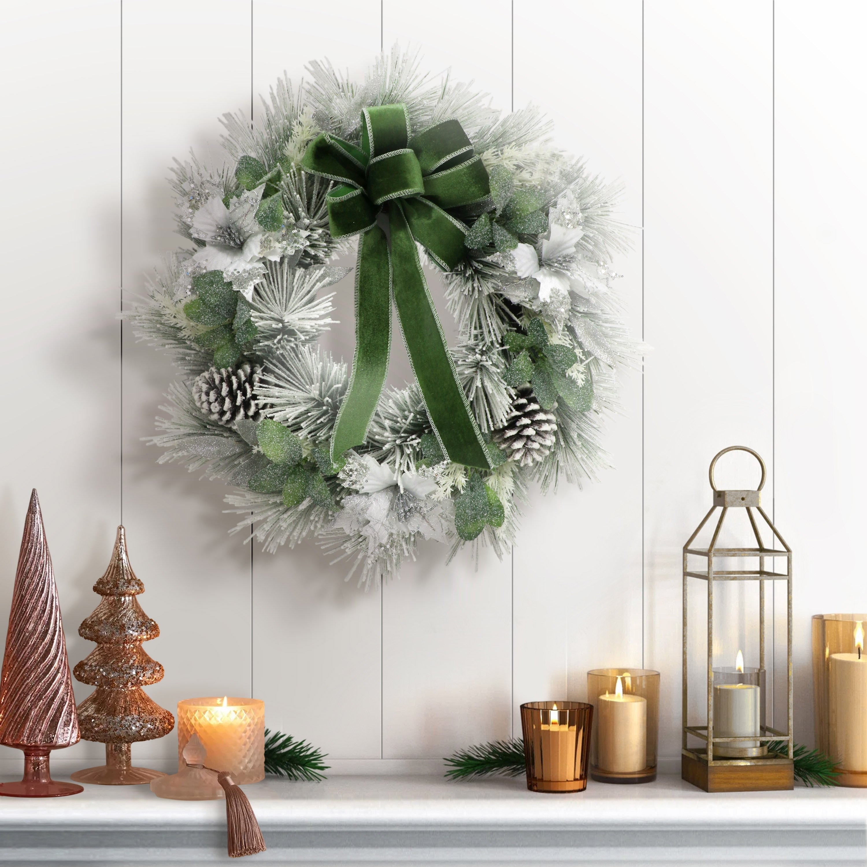 Puleo International 24 in. Decorated Flocked Artificial Christmas Wreath - White