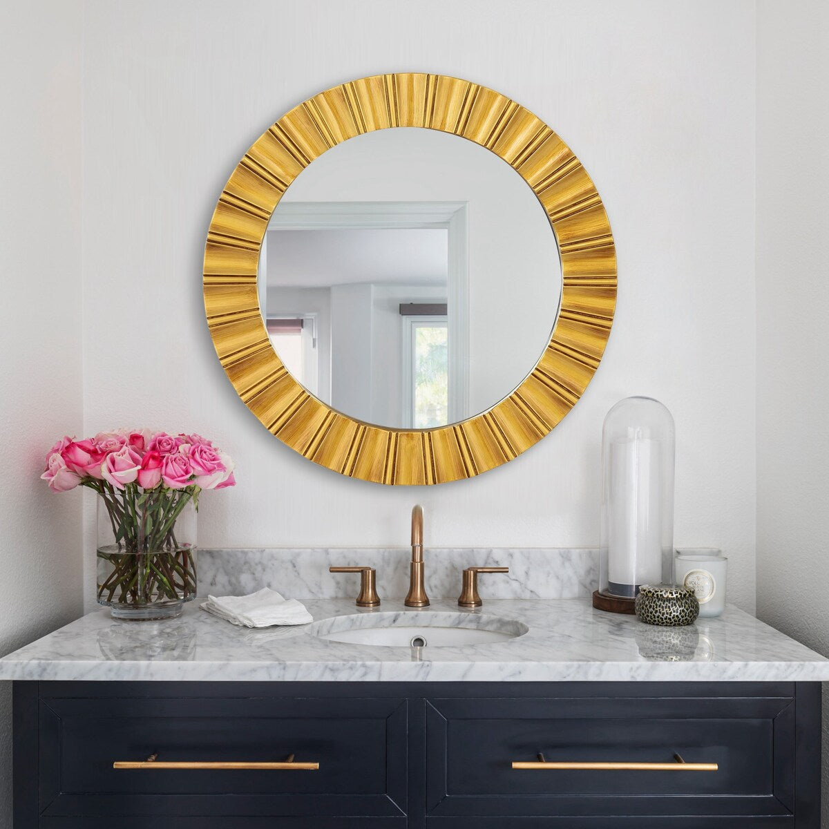 25-in Modern Gold Round Decorative Wall Bathroom Vanity Mirror