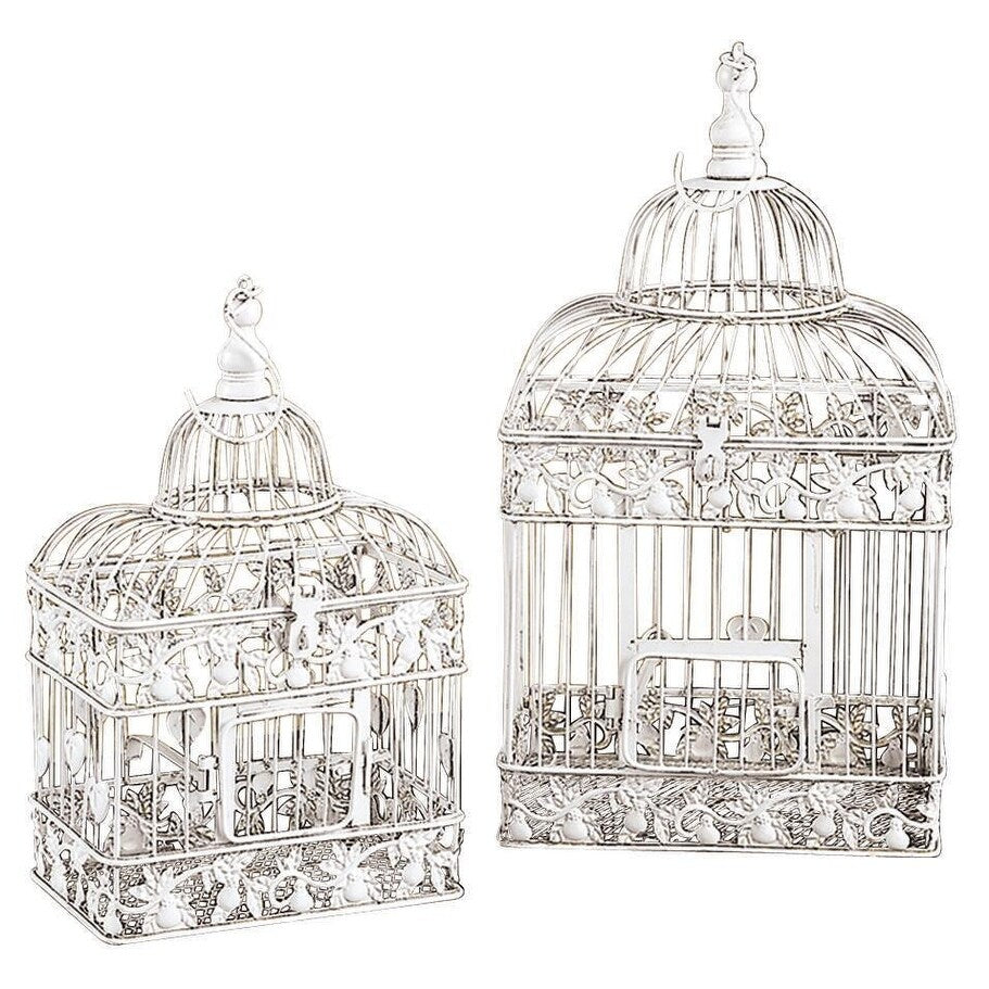 Metal Indoor Outdoor Hinged Top Birdcage with Latch Lock Closure and Hanging Hook - Set of 2 White - Roche River Decor