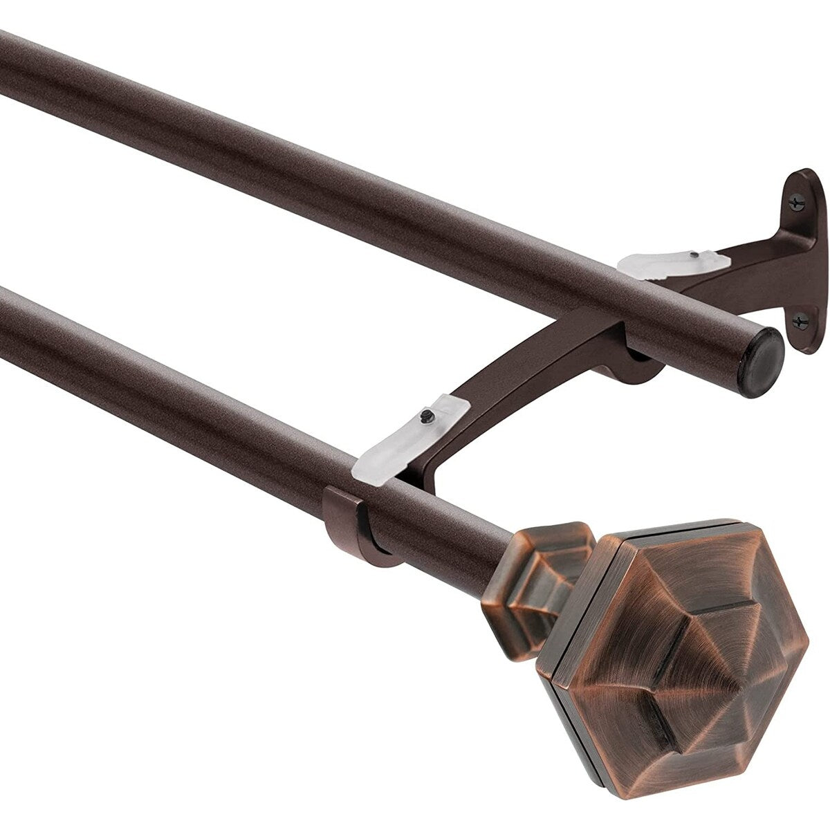 Deco window 3/4 Inch Adjustable Antique Copper Curtain Rod for Windows & Door with Hexagon Finials & Brackets Set