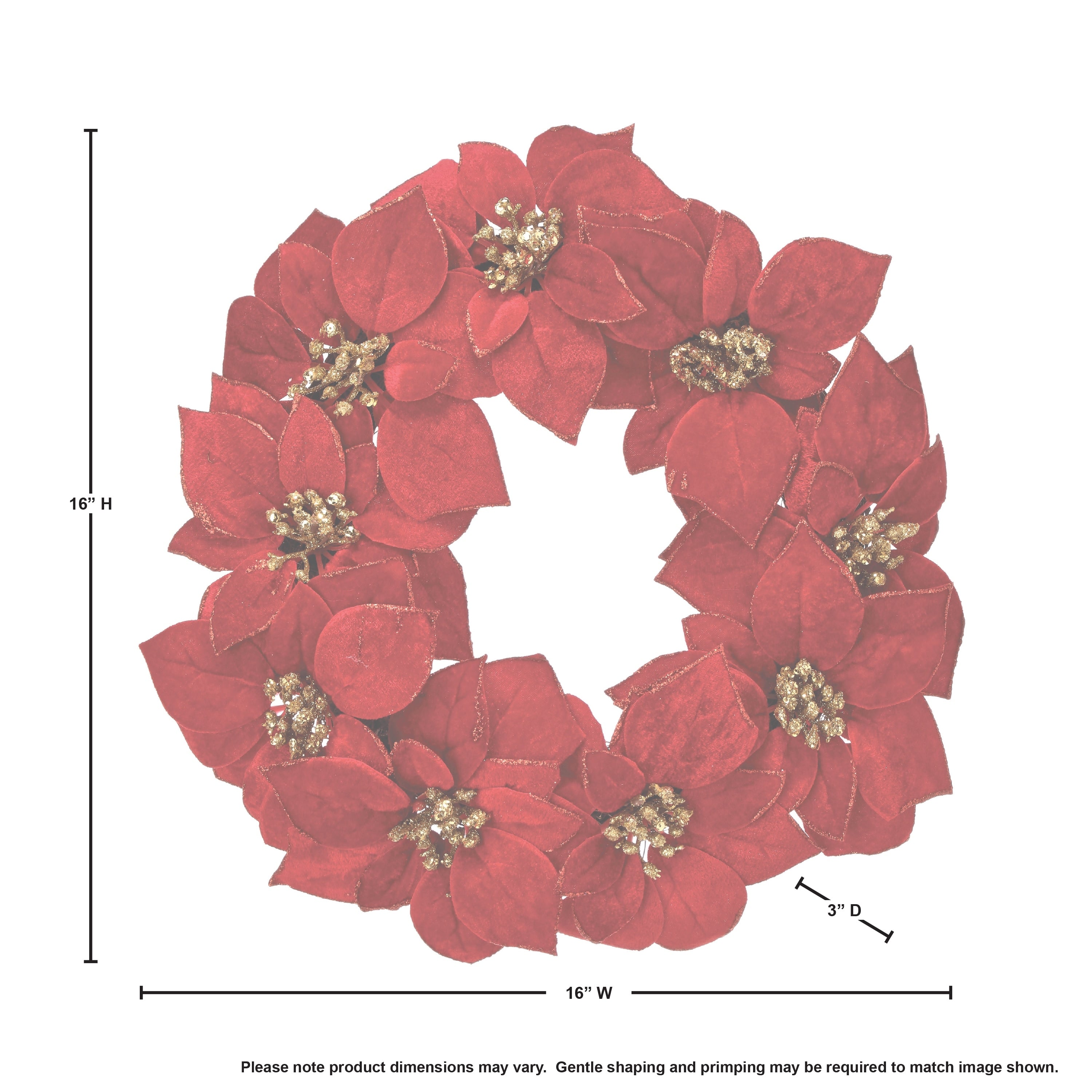 16 Glitter Poinsettia Wreath - 16