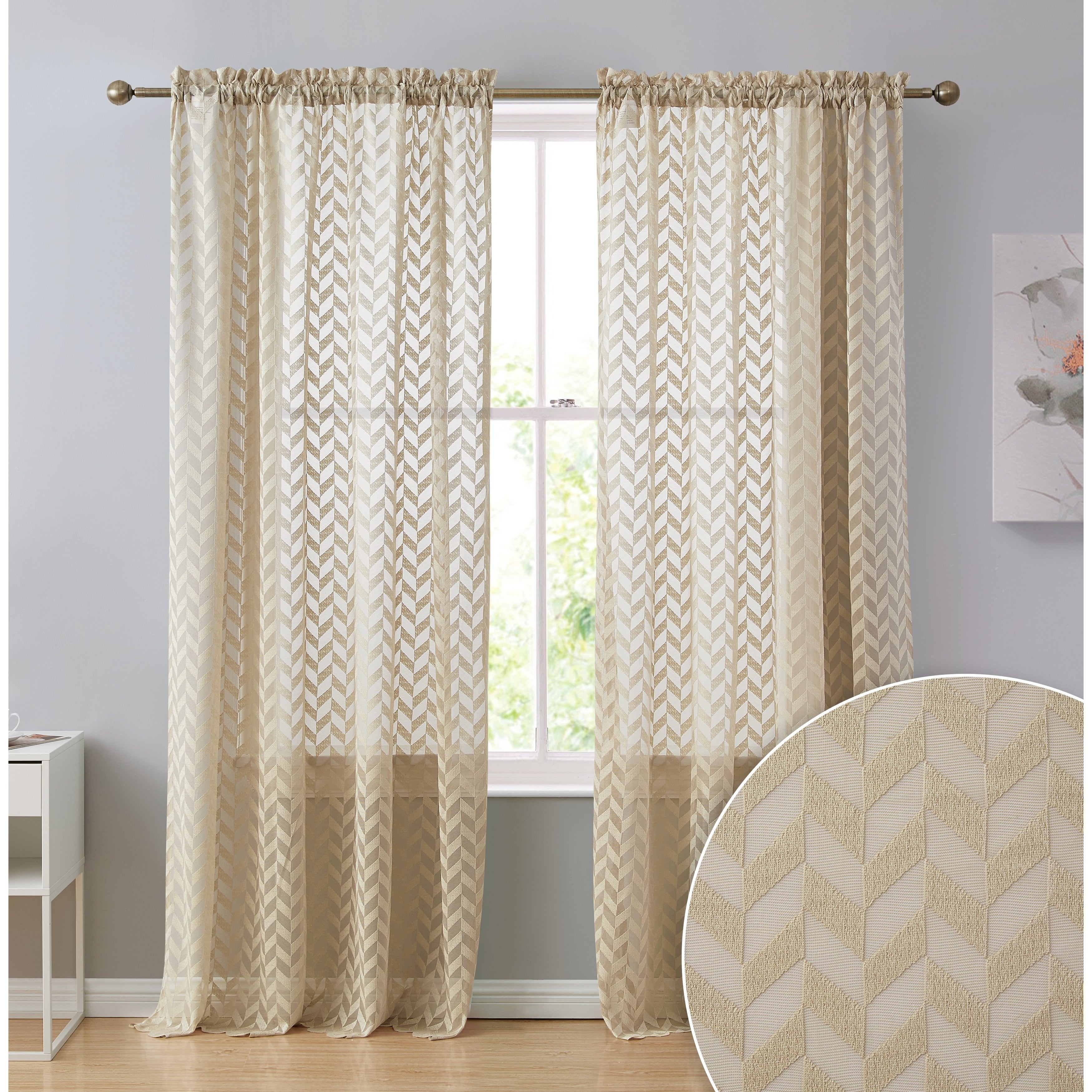 HLC.me Herringbone Lace Thick Semi Sheer Premium Grommet Top Window Curtain Panels Kids Room & Bedroom - Set of 2 Panels