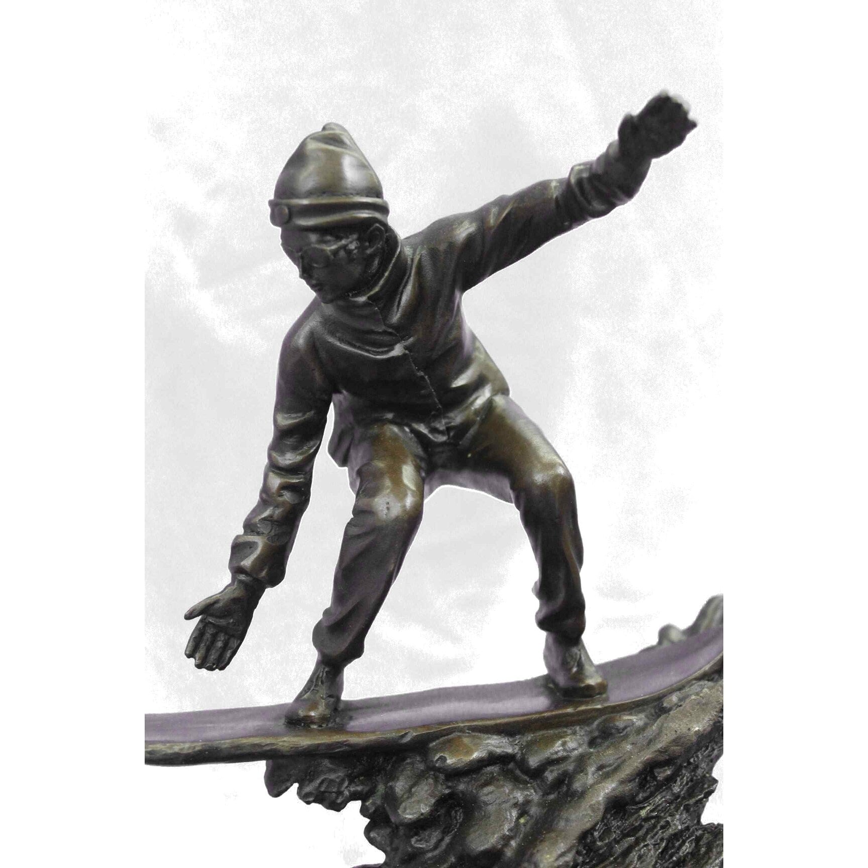 Real Bronze Marble Ski Snowboarder Winter Sport Figurine Sculpture Figural Decor