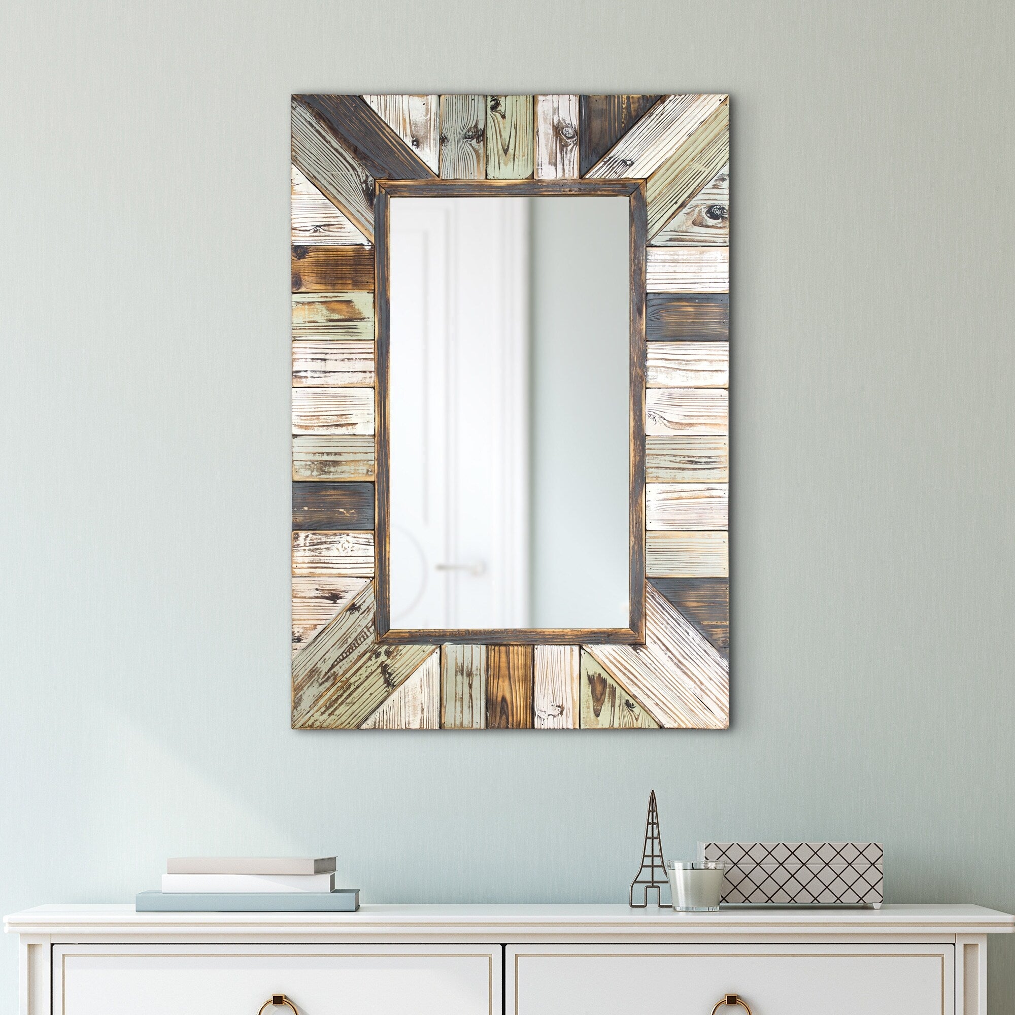 Head West Rustic Wood Plank Framed Farmhouse Rectangular Wall Mirror - 28 x 40 - 28 x 40