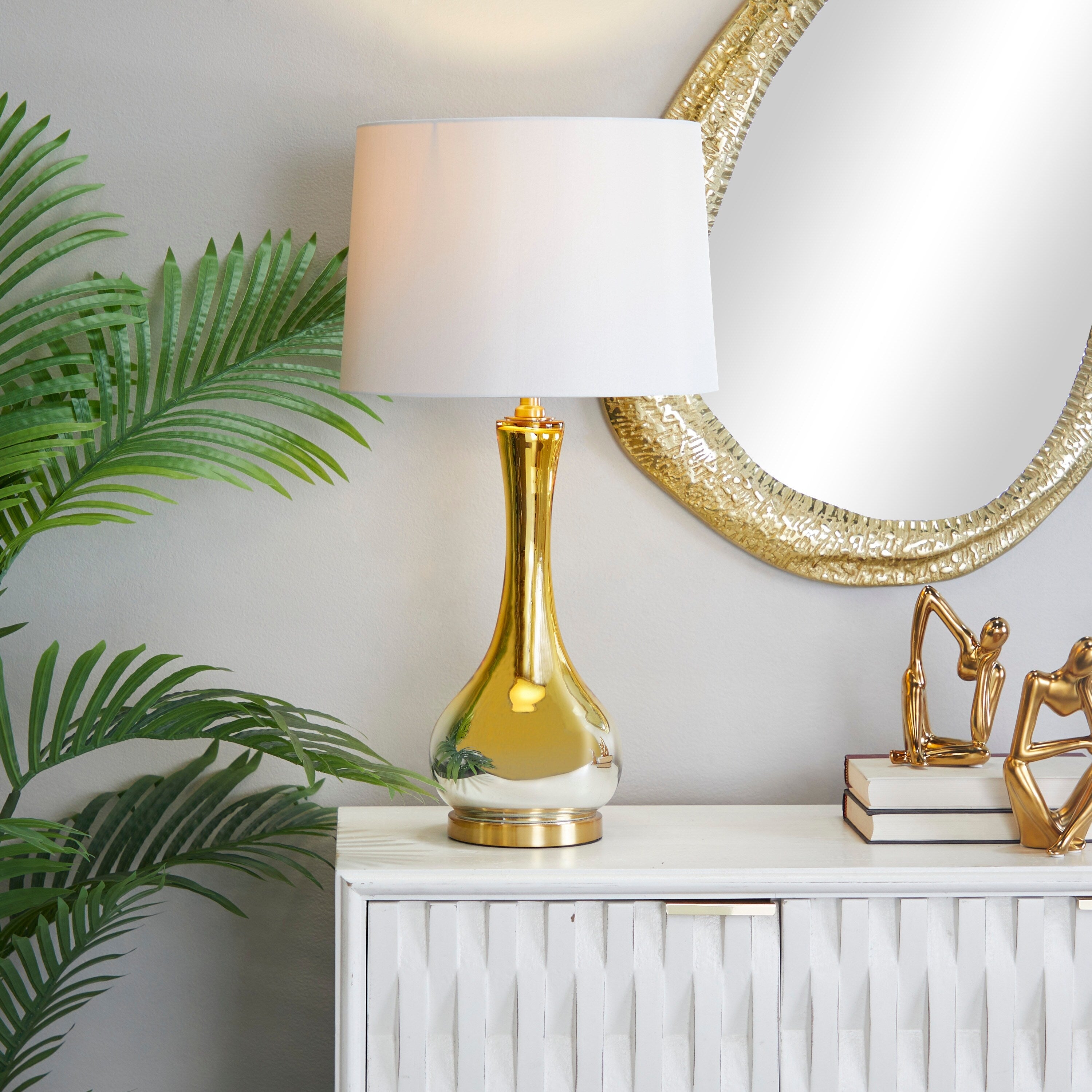 Gold Glass Table Lamp with Drum Shade