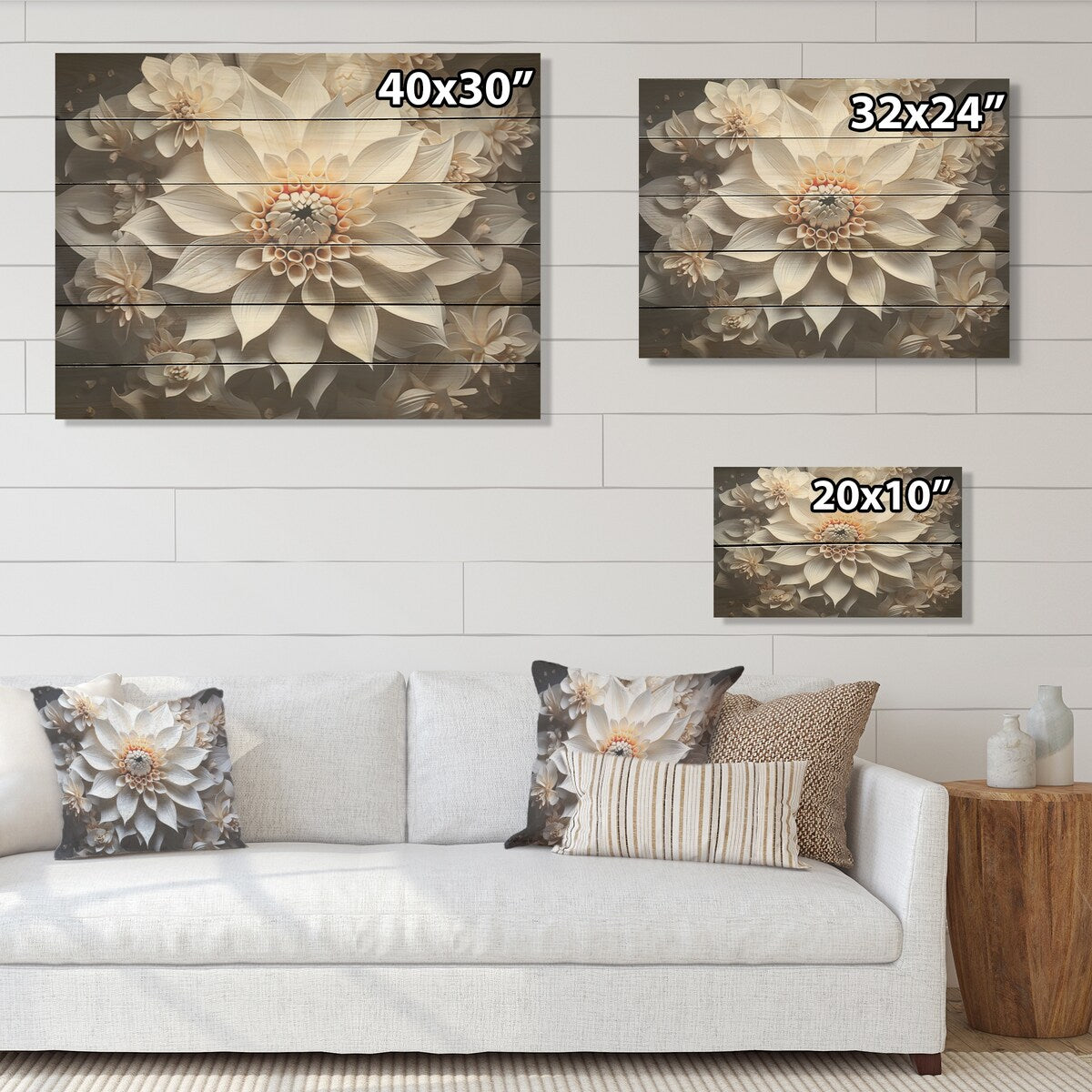 Designart Minimalism White Dahlia I Dahlia Wood Wall Decor - Traditional Black Wood Panel On Natural Pine Wood