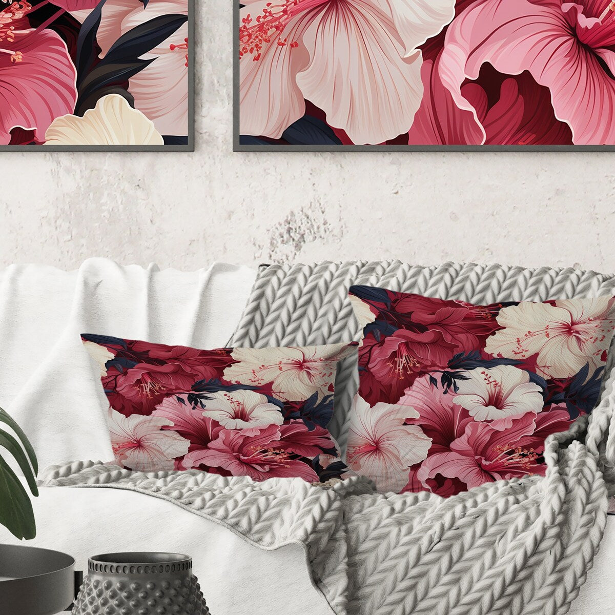 Designart Hibiscus Romance Tropical Pattern VI Tropical Printed Throw Pillow