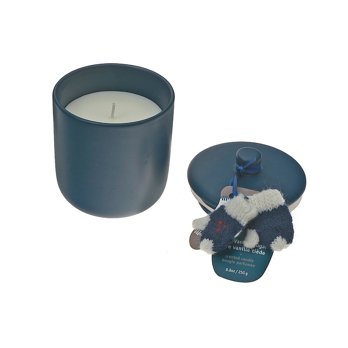 8.8 Oz Candle and Knitted Glov Warm Vanilla Sugar - Blue