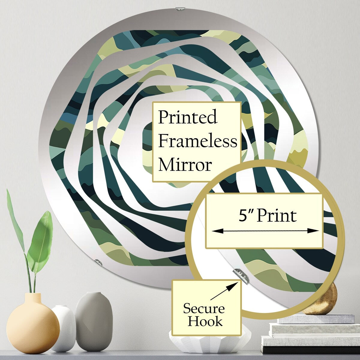 Designart Camouflage Green And Brown Wave - Modern Camouflage Amorphe Decorative Mirror