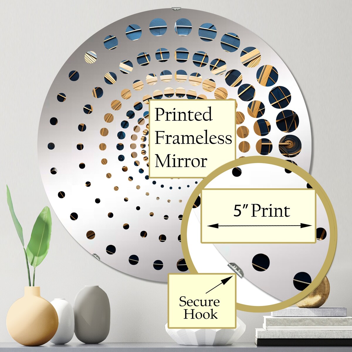 Designart Esoteric Knowing In Teal And Gold I - Modern Abstract Geometric Spiral Circle Wall Mirror