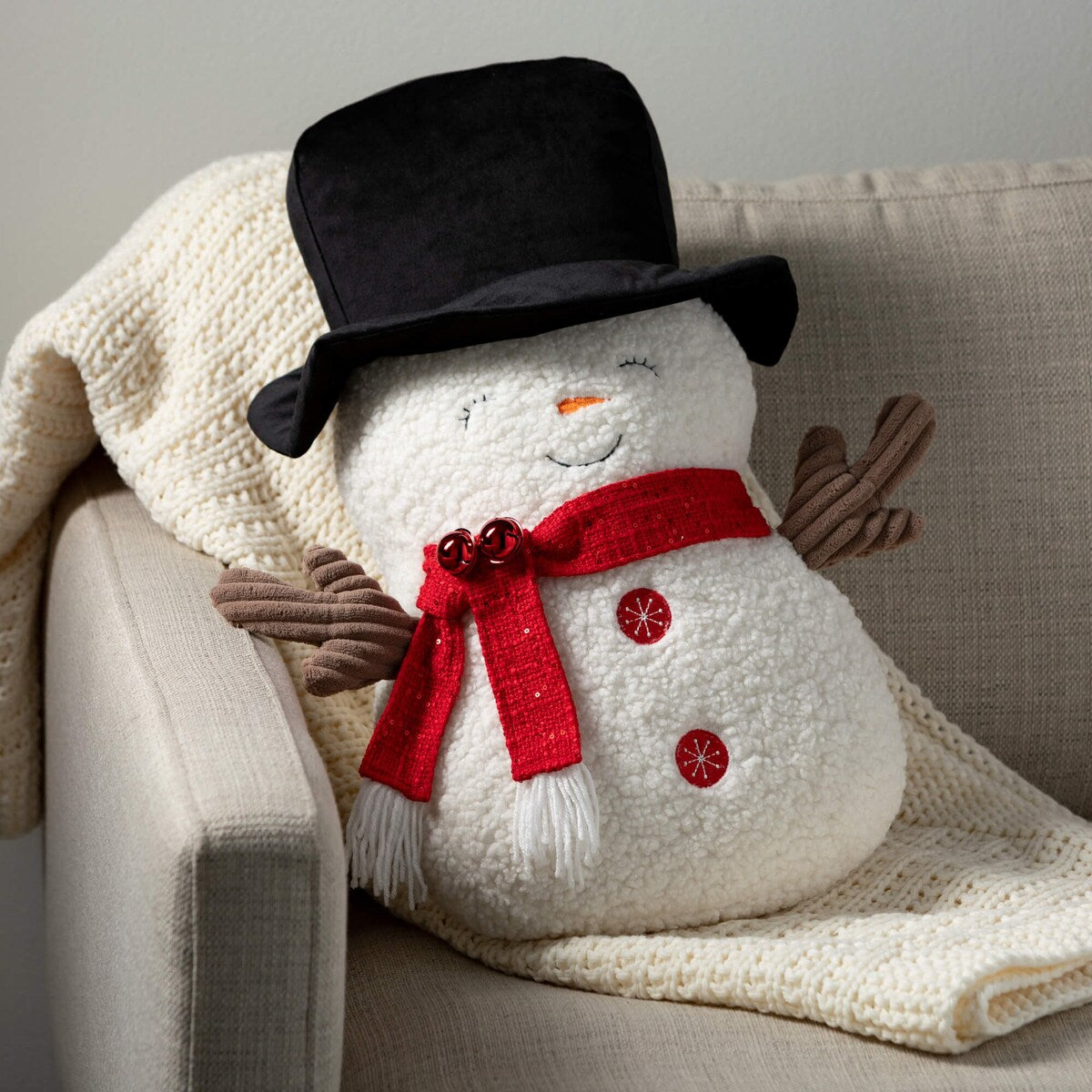 23H Sullivans Christmas Plush Snowman Throw Pillow, Multicolor