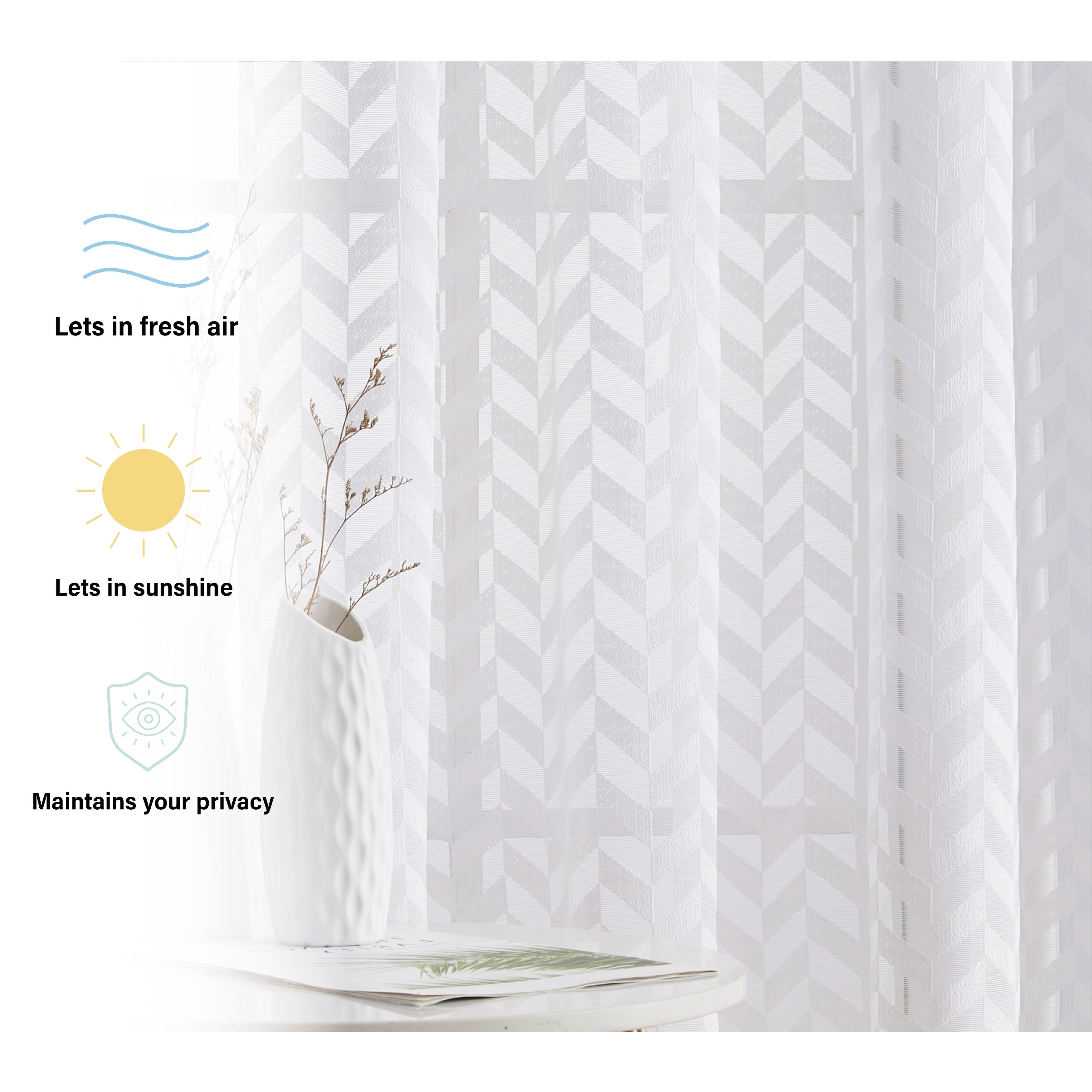 HLC.me Herringbone Lace Thick Semi Sheer Premium Grommet Top Window Curtain Panels Kids Room & Bedroom - Set of 2 Panels