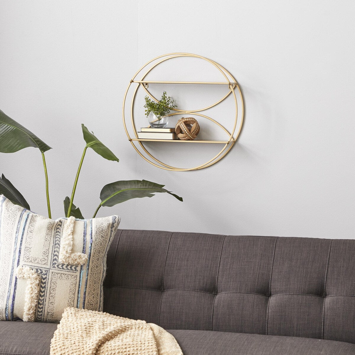 Metal Round 2 Shelves Wall Shelf - Gold - CosmoLiving by Cosmopolitan