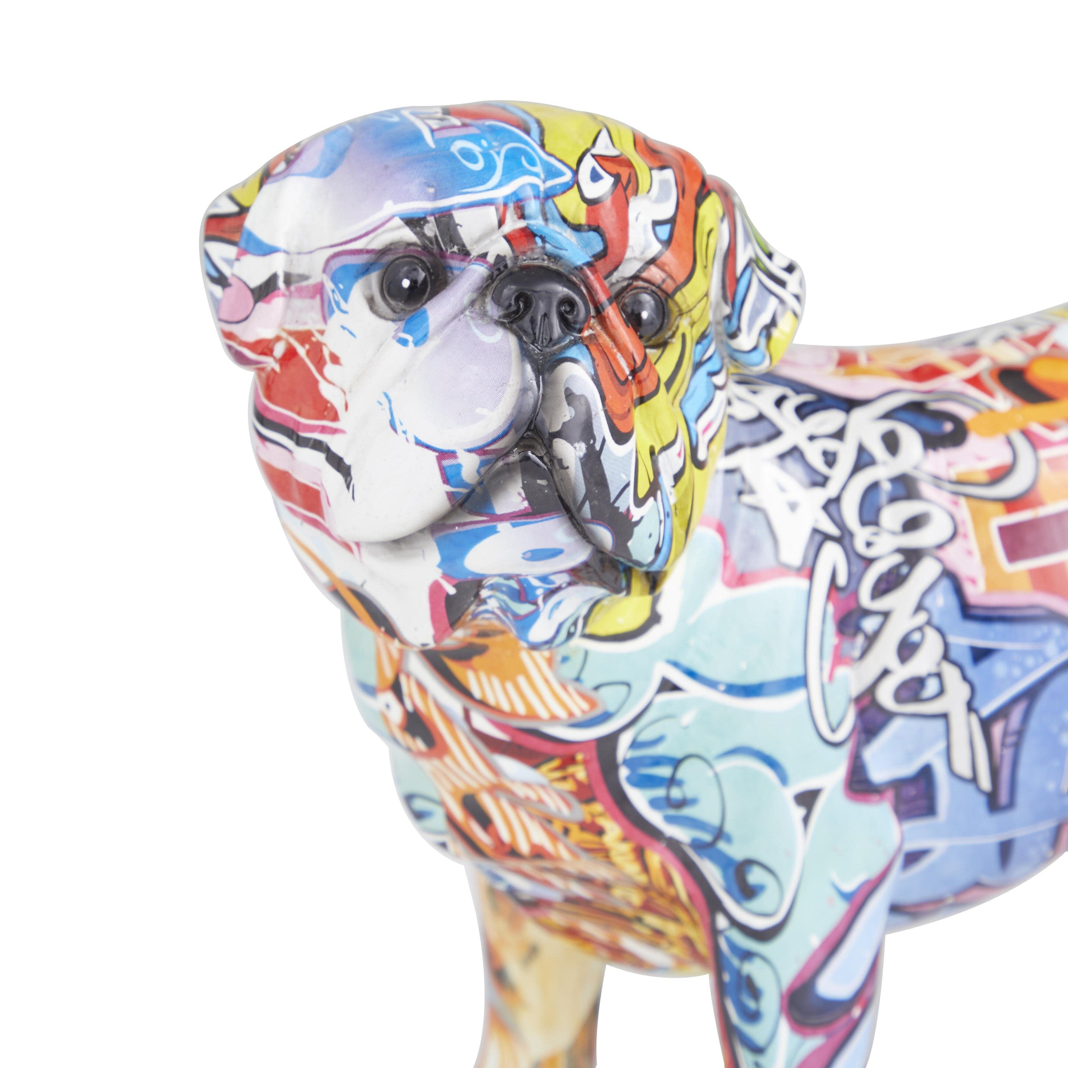 Polystone Bulldog Graffiti Decorative Sculpture - Multi Colored - The Novogratz