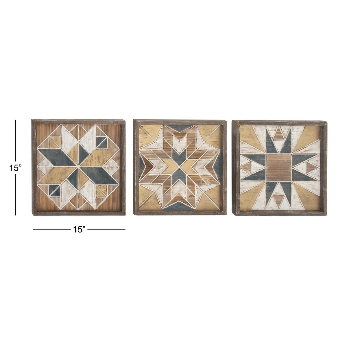 Wood Geometric Handmade Southwestern Home Wall Decor - Set of 3 Multi Colored - Roche River Decor