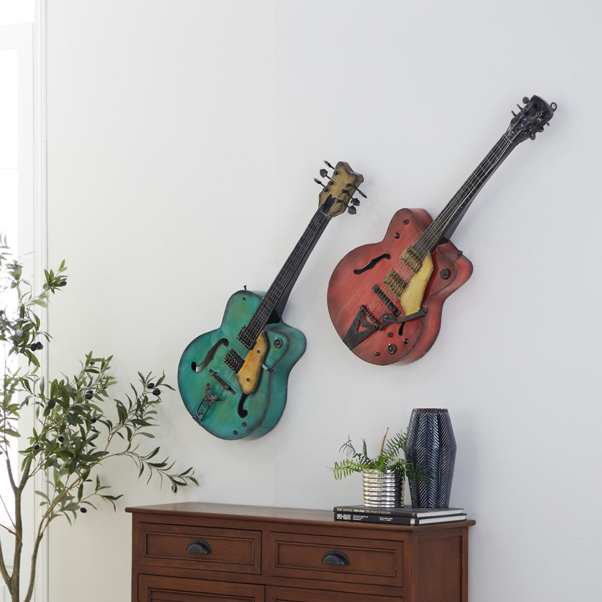 Metal Guitar Home Wall Decor - Set of 2 Multi Colored - Roche River Decor