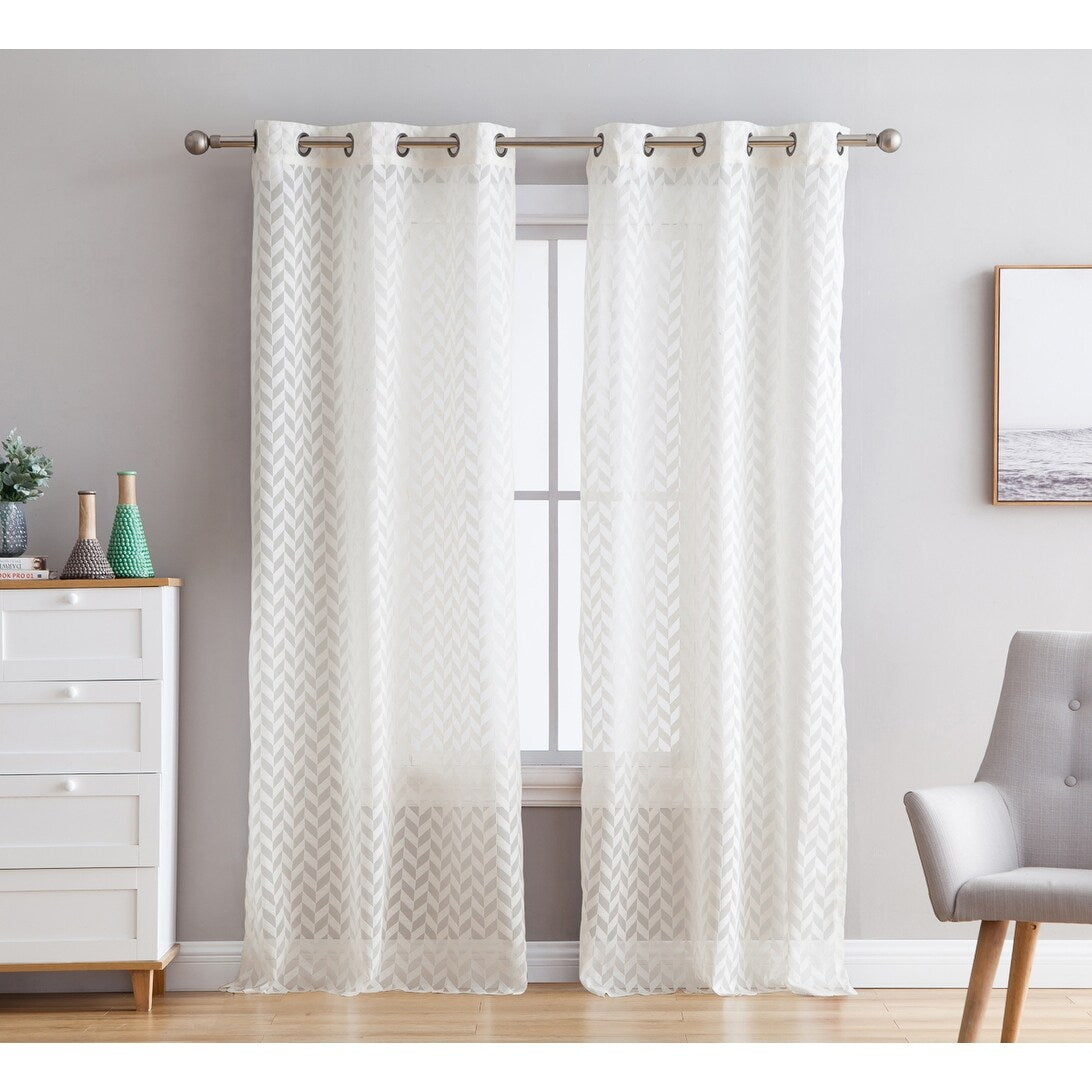 HLC.me Herringbone Lace Thick Semi Sheer Premium Grommet Top Window Curtain Panels Kids Room & Bedroom - Set of 2 Panels