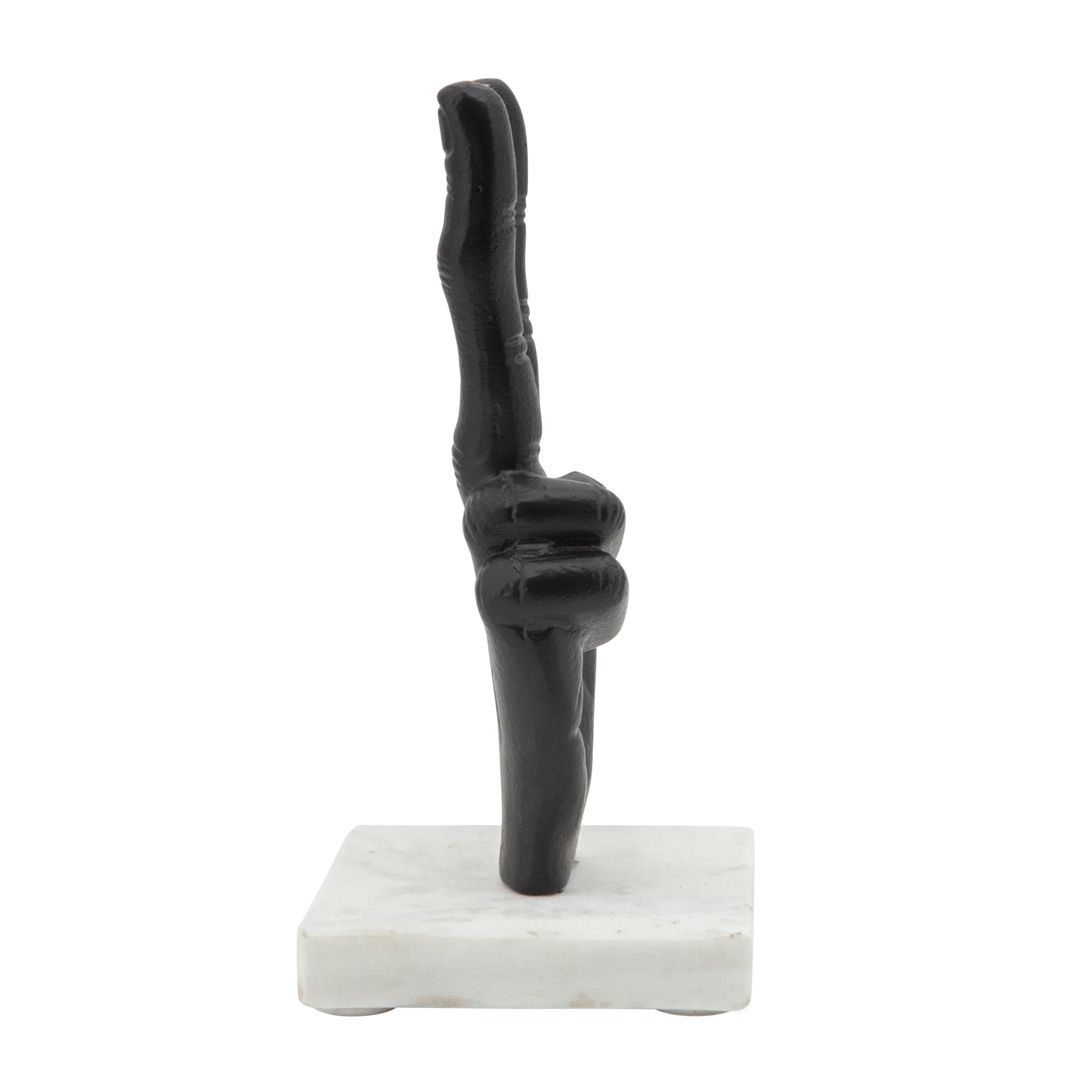 9 Metal Peace Sign Sculpture Hand Peace Sign Statue on White Marble Base Contemporary Decorative Table Accent - 4 x 4 x 8